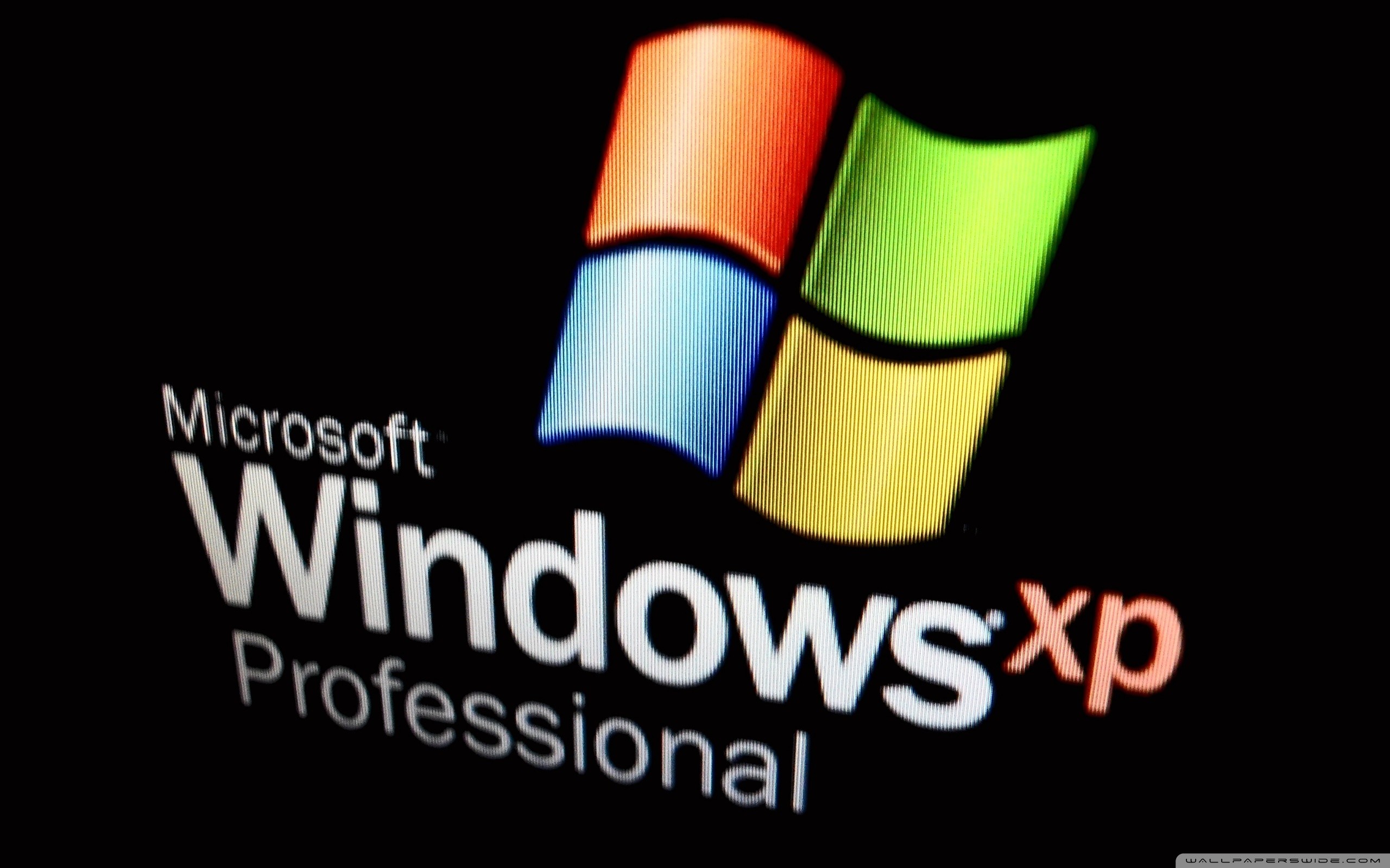 Windows XP Professional, Logo Windows, Microsoft, Sfondo nero, 2K, wallpaper per portatile