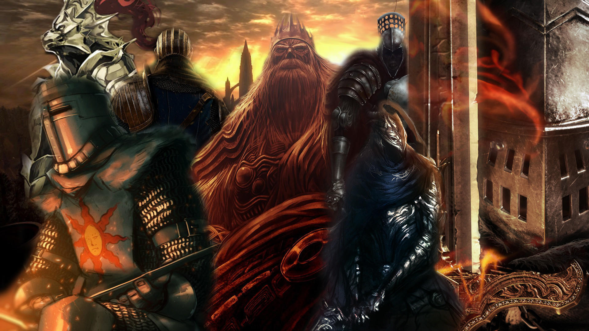 Dark Souls, Personaggi, Collage, Fan art, Full HD, sfondo per PC