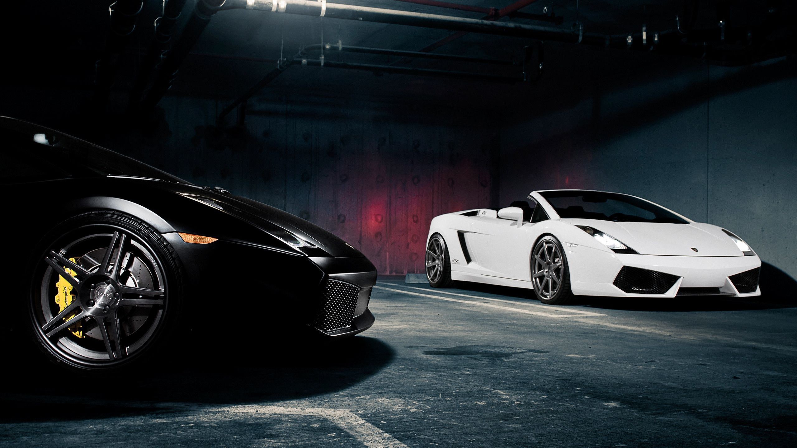 Lamborghini Gallardo Spyder, Bianco, Nero, Garage, 16:9 2K, sfondo widescreen