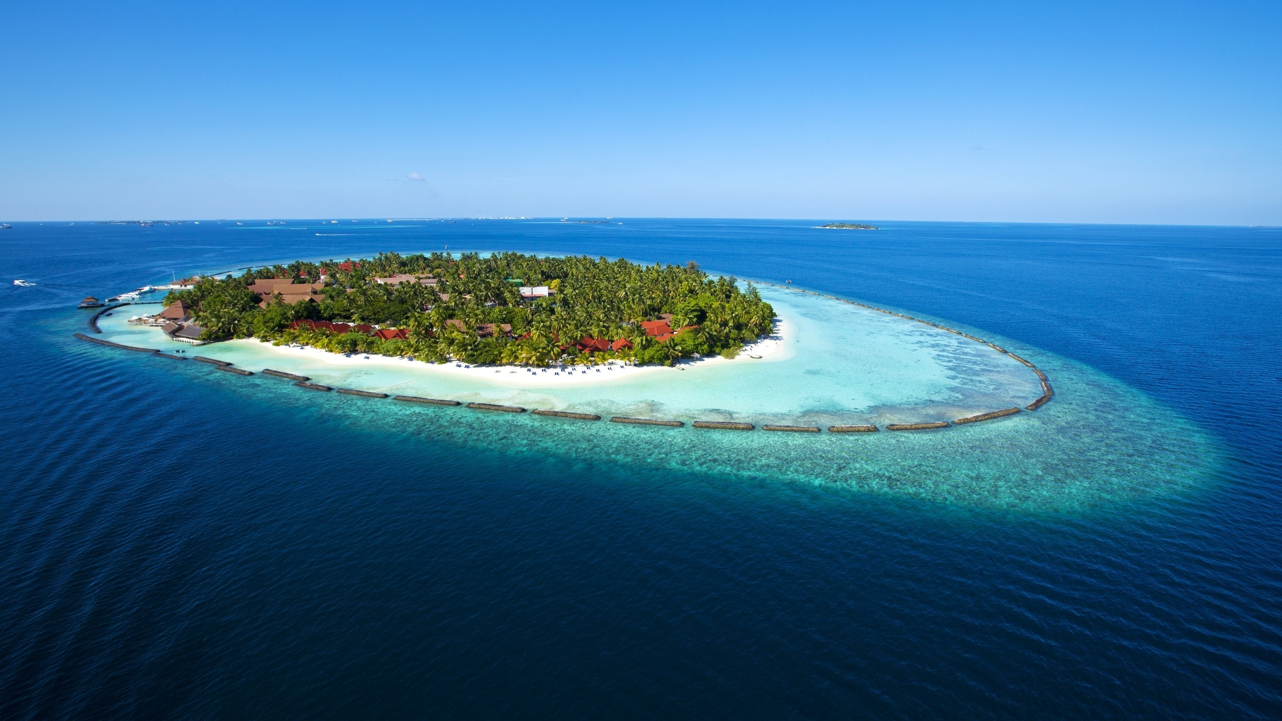 Maldive, Isola, Atollo, Vista aerea, 16:9 2K, sfondo widescreen
