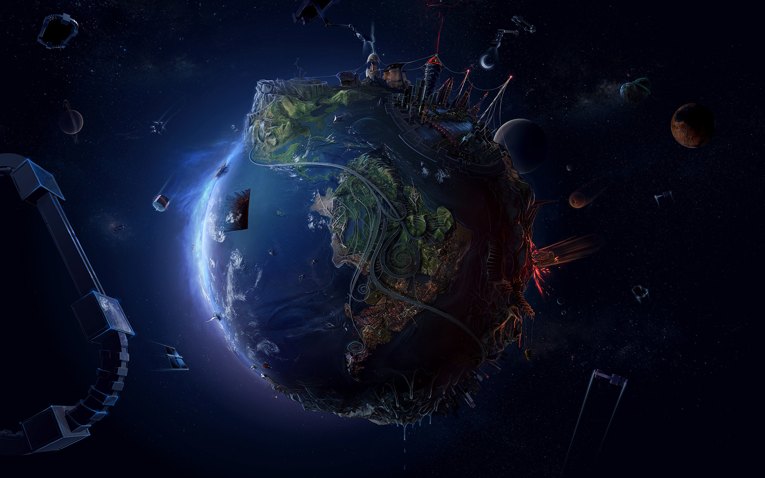Terra, Detriti, Surreale, Spazio, 2K, sfondo desktop