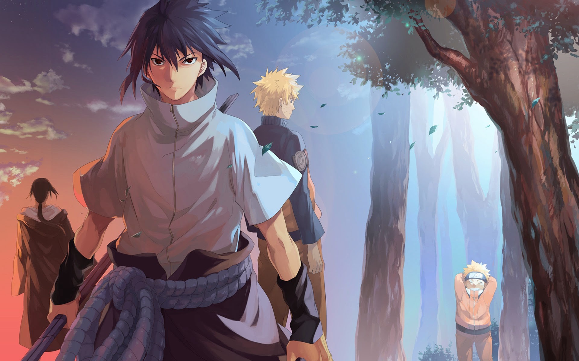 Sasuke Uchiha, Naruto Uzumaki, Foresta, Naruto Shippuden, 1920x1200, sfondo MacBook Pro