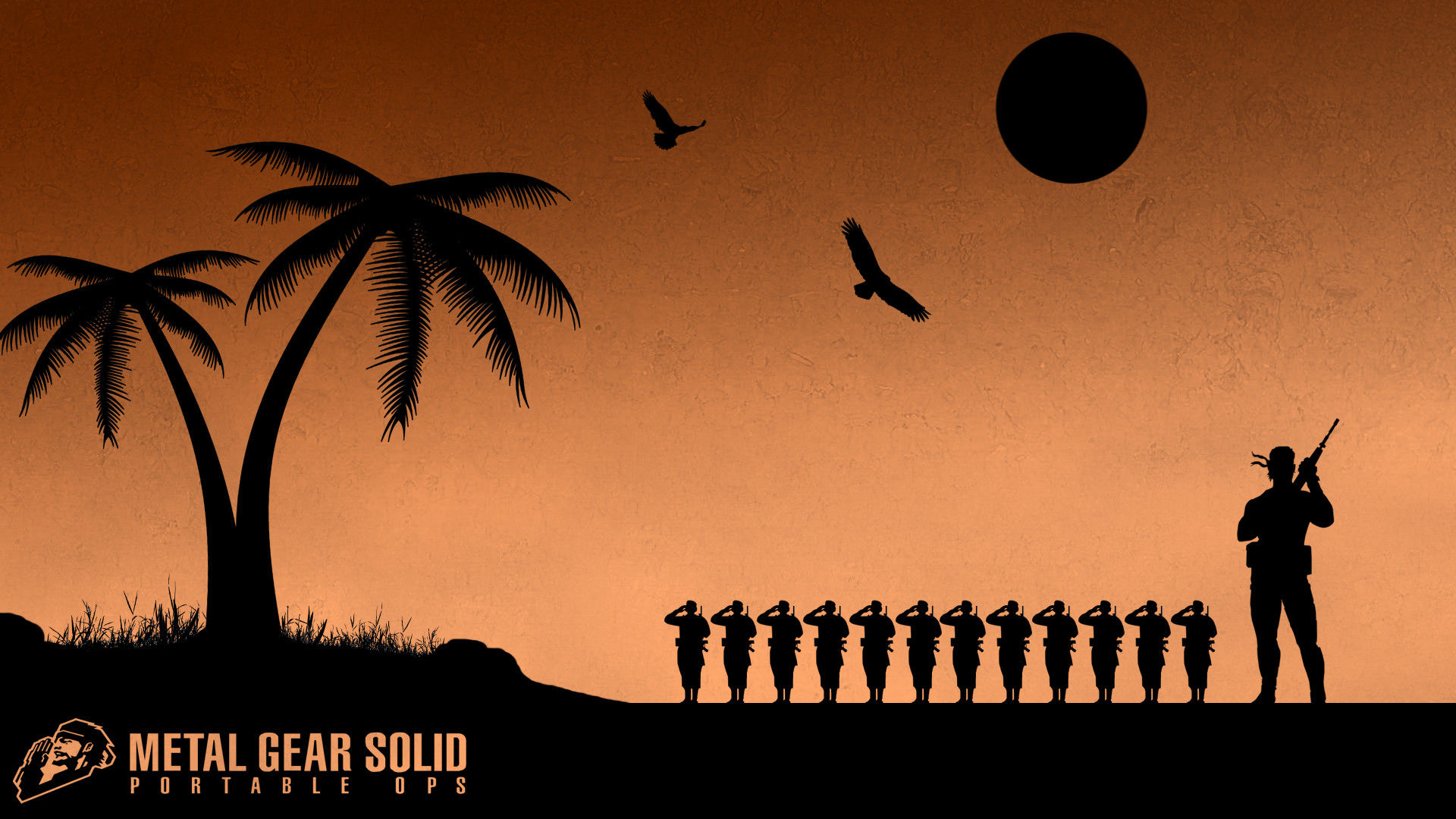 Metal Gear Solid: Portable Ops, Silhouette, Palma, Soldati, Arancione, sfondo desktop Full HD