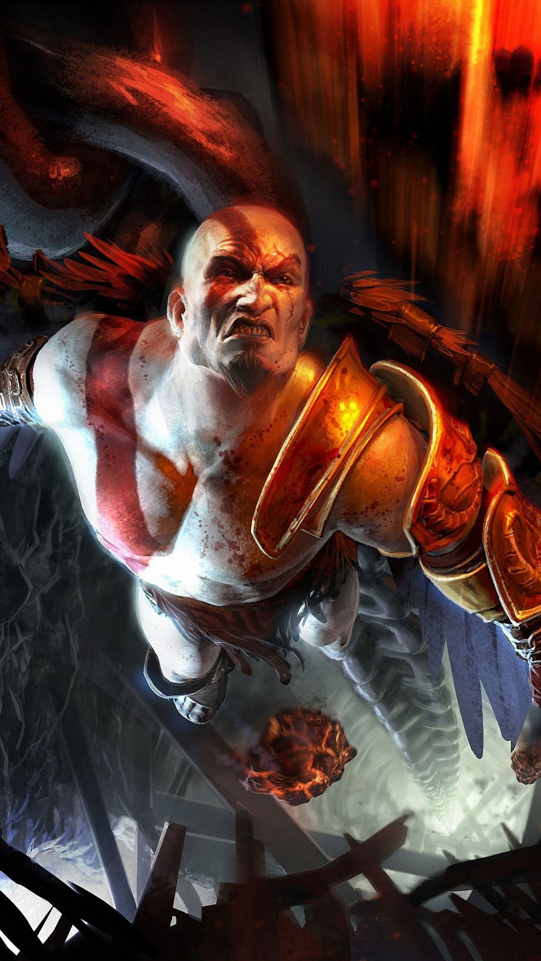 Kratos, God of War, Lame del Caos, Arte digitale, Full HD, sfondo per iPhone e Android