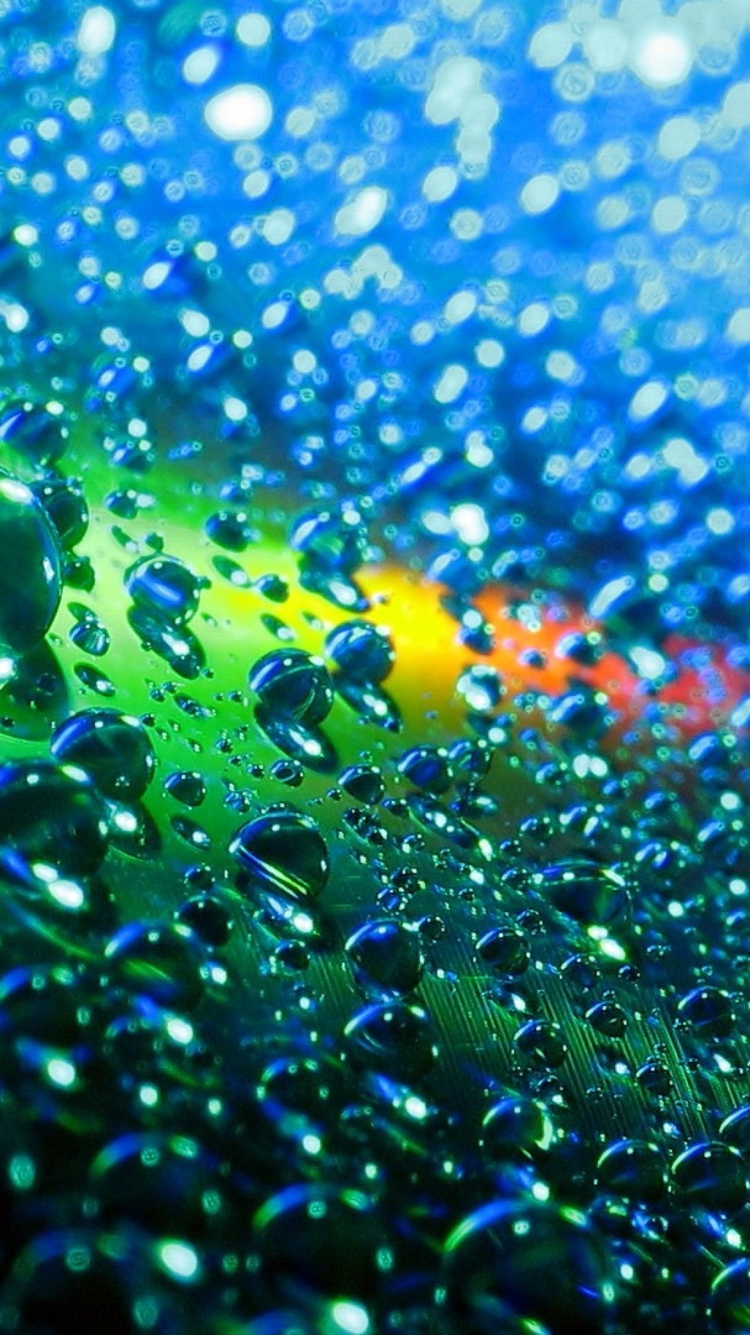 Gocce d'acqua, Bokeh, Verde, Blu, Macro, Full HD, sfondo per smartphone