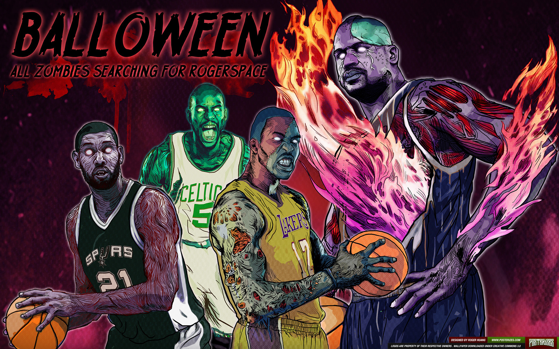 NBA, Halloween, Zombie, Tim Duncan, Kevin Garnett, Illustrazione, sfondo MacBook Air