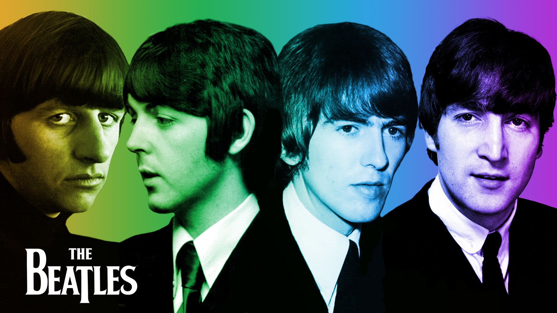 The Beatles, Ritratti, Sfumature arcobaleno, Logo, 1920x1080, immagine di sfondo