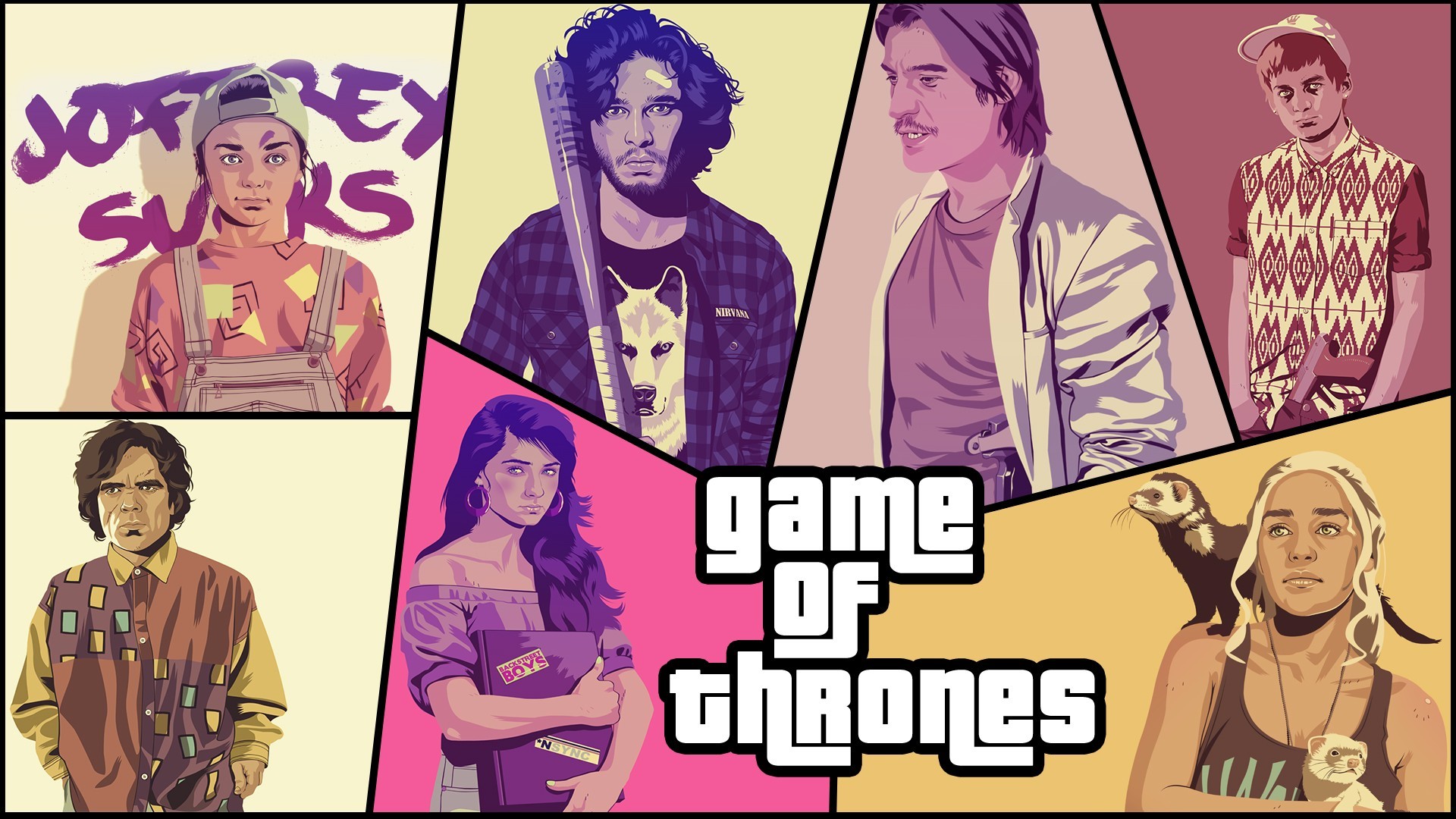 Joffrey Baratheon, Jon Snow, Daenerys Targaryen, Il Trono di Spade, Stile GTA, Pop art, immagine di sfondo