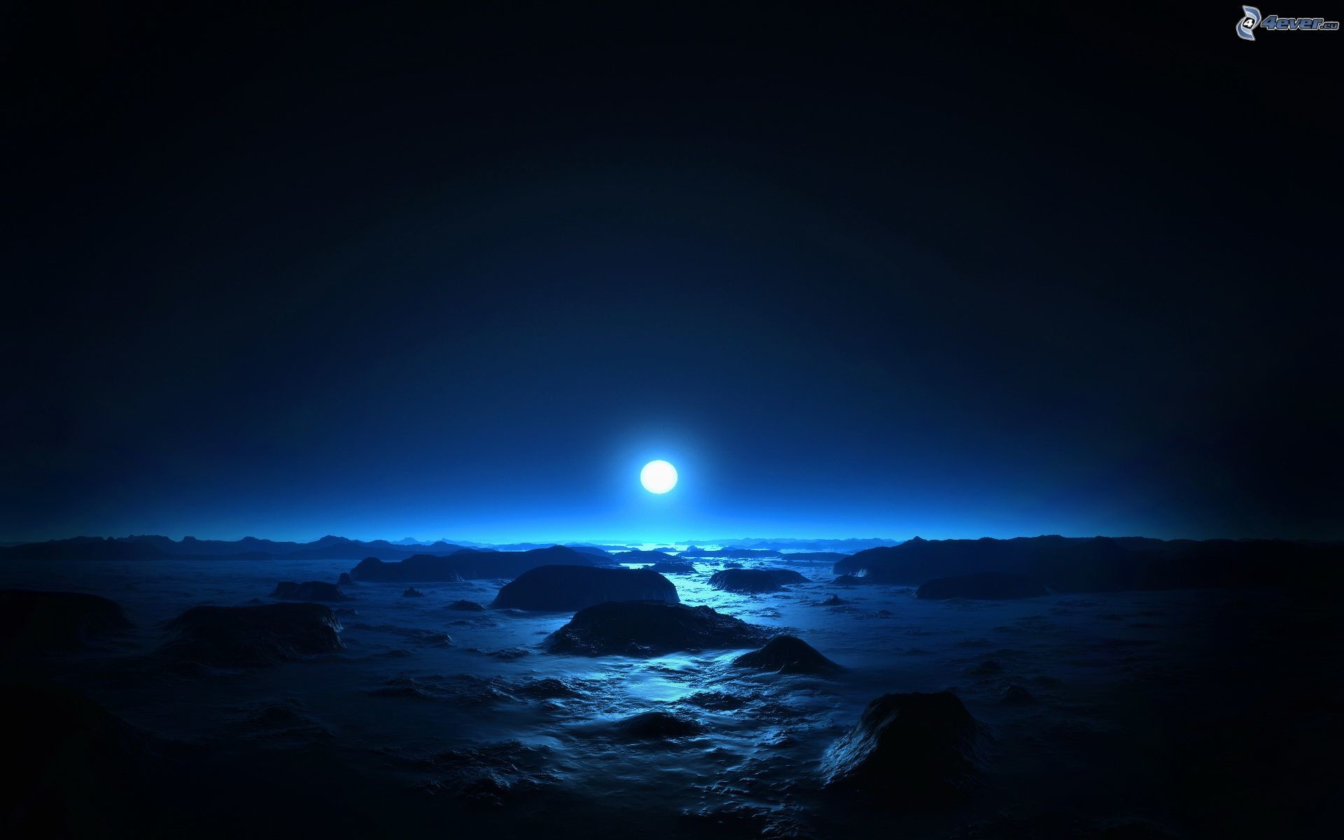 Luna, Mare, Notte blu, Scogli, 1920x1200, sfondo MacBook Pro