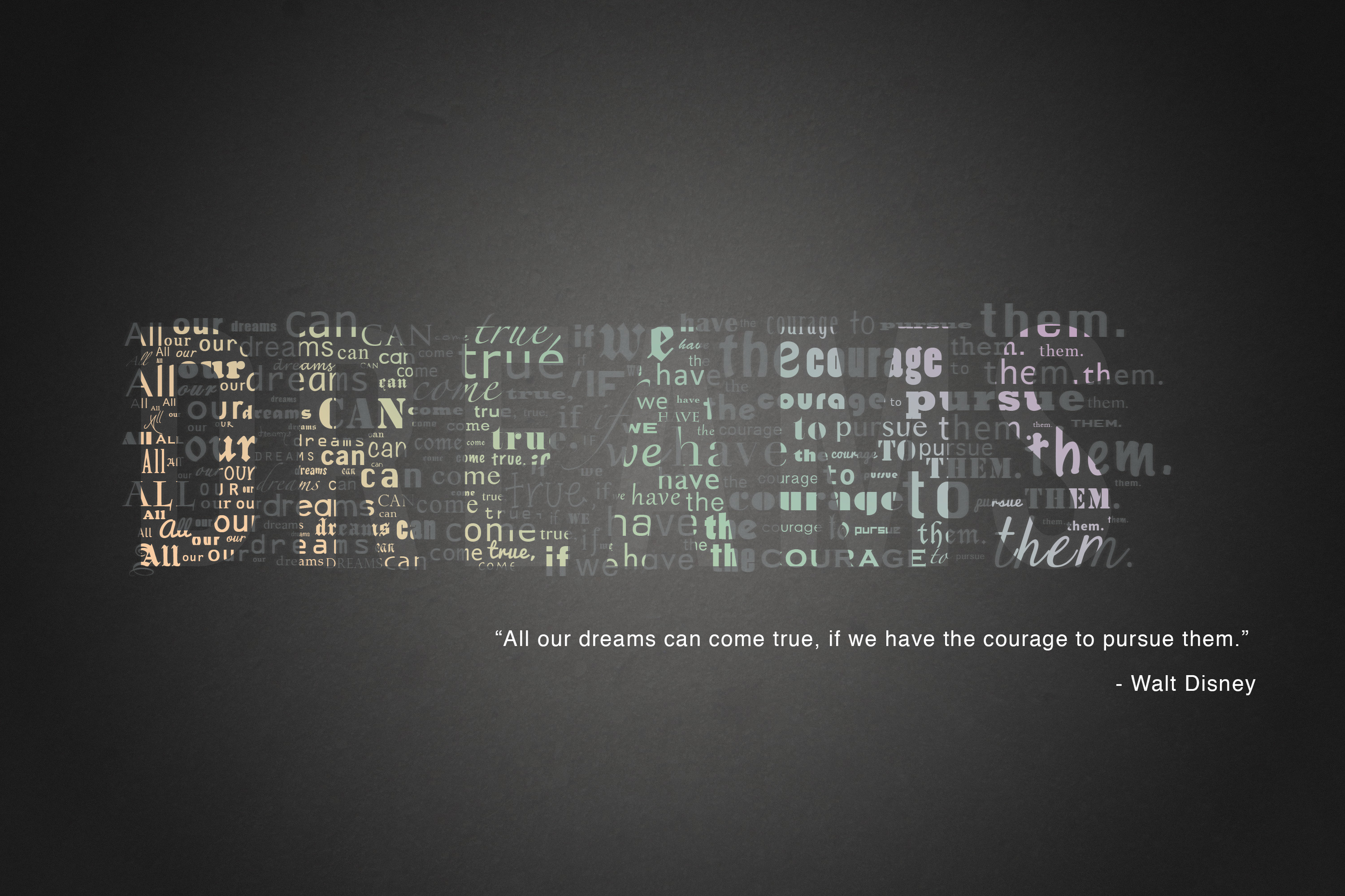 Walt Disney, Dream, Citazione, Tipografia, Sfondo scuro, 2K, wallpaper desktop