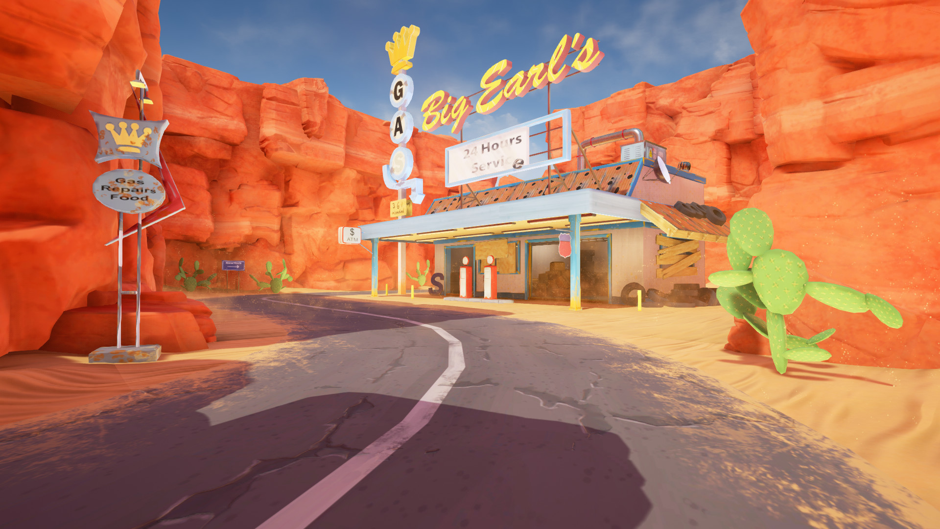 Big Earl's, Stazione di servizio, Canyon rosso, Grafica 3D, Full HD, wallpaper per portatile
