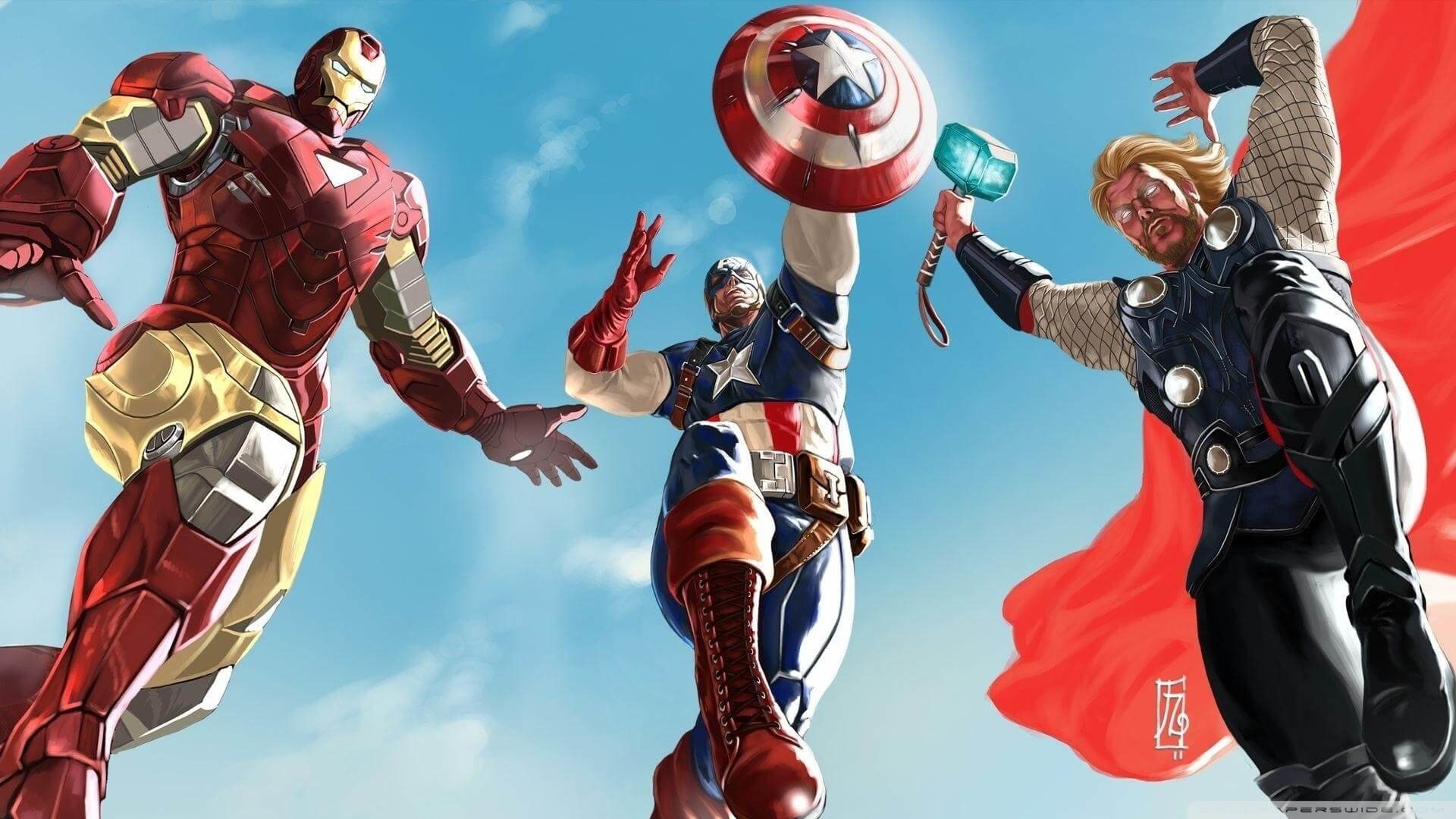 Iron Man, Capitan America, Thor, Avengers, Fan art, Full HD, sfondo per PC