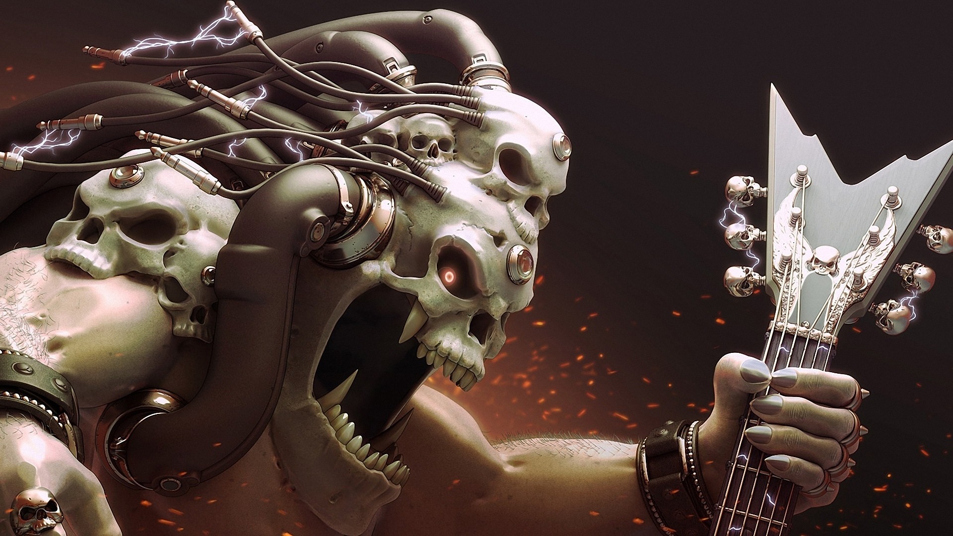 Teschi, Chitarra elettrica, Arte digitale, Horror, Full HD 1080p, sfondo desktop