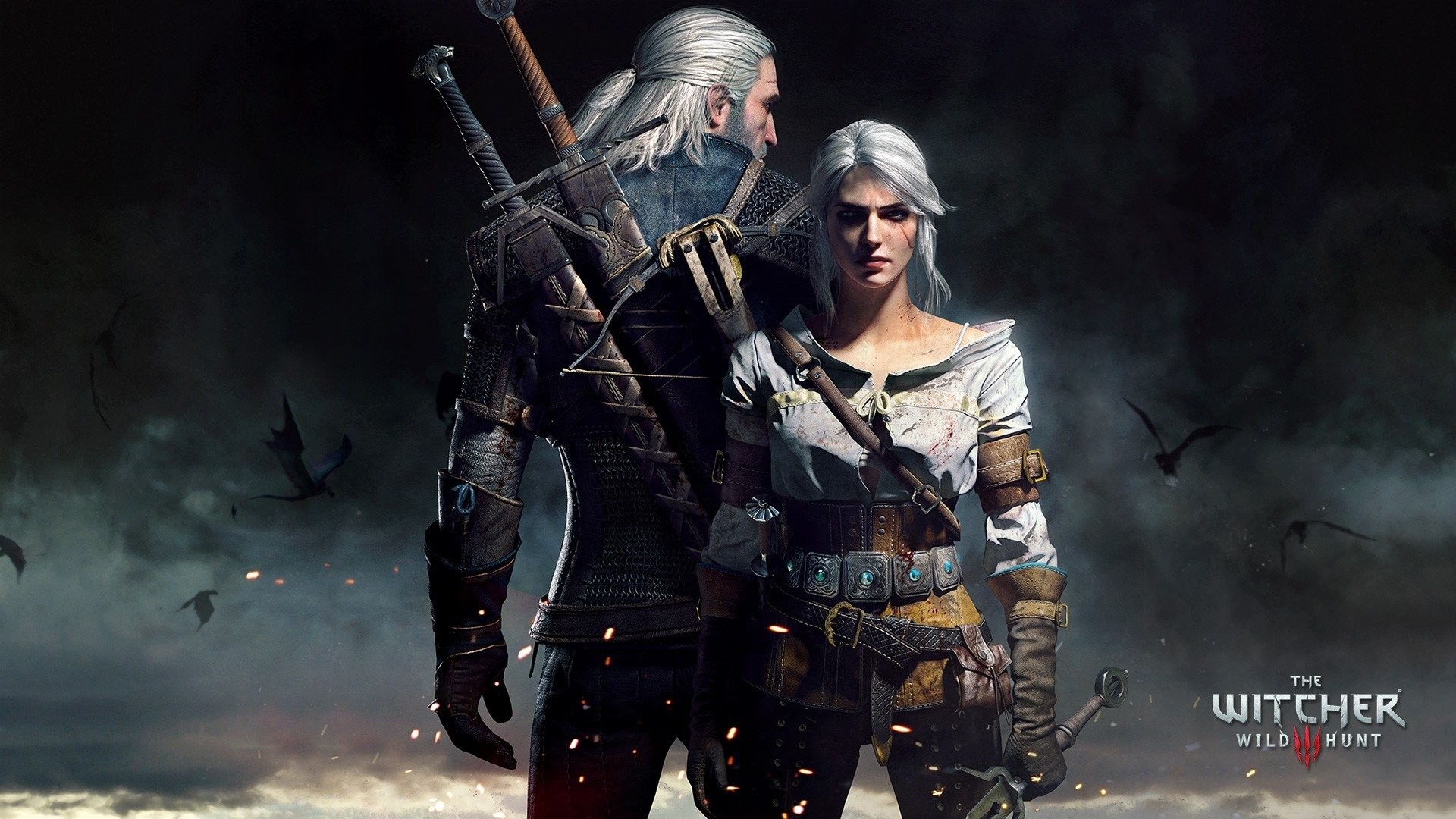 Geralt di Rivia, Ciri, The Witcher 3: Wild Hunt, Videogioco, Spade, wallpaper desktop Full HD