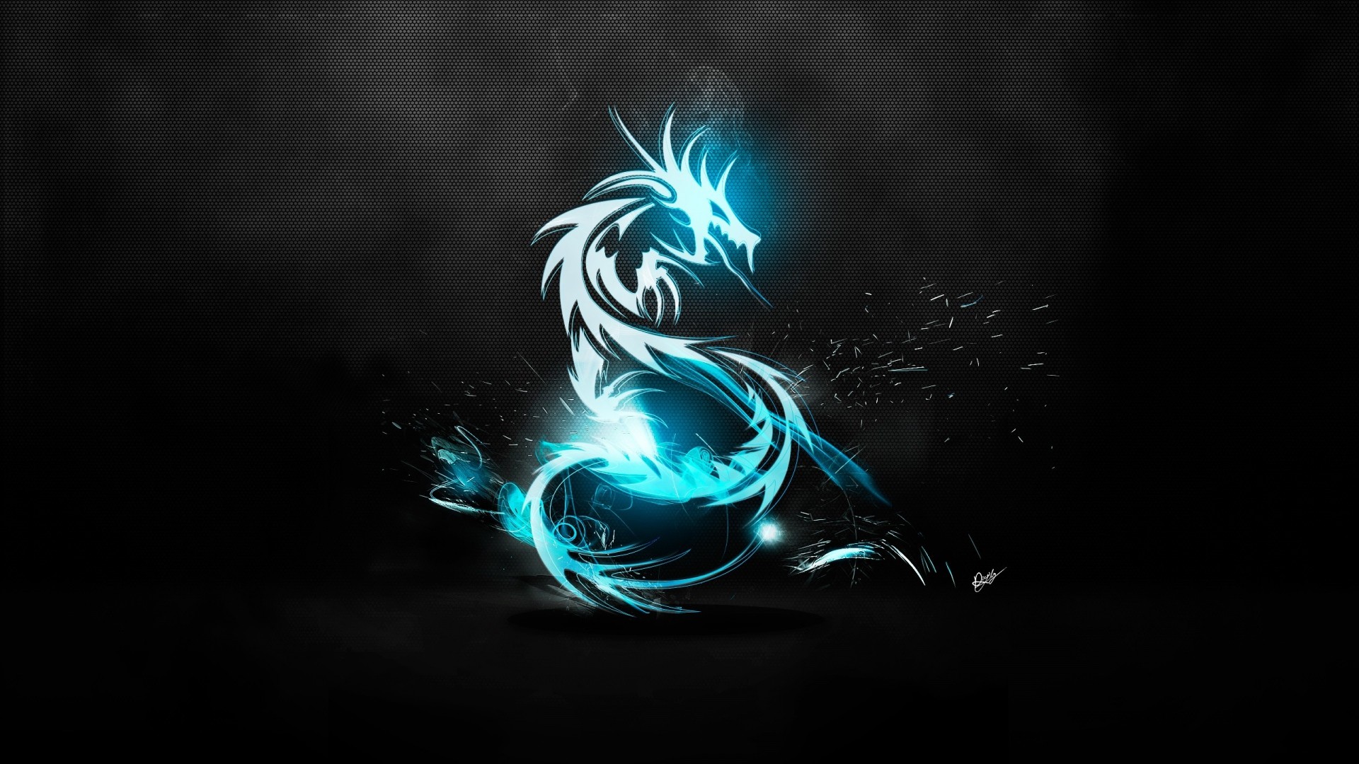 Drago, Arte luminosa, Azzurro, Sfondo nero, 1920x1080, wallpaper desktop