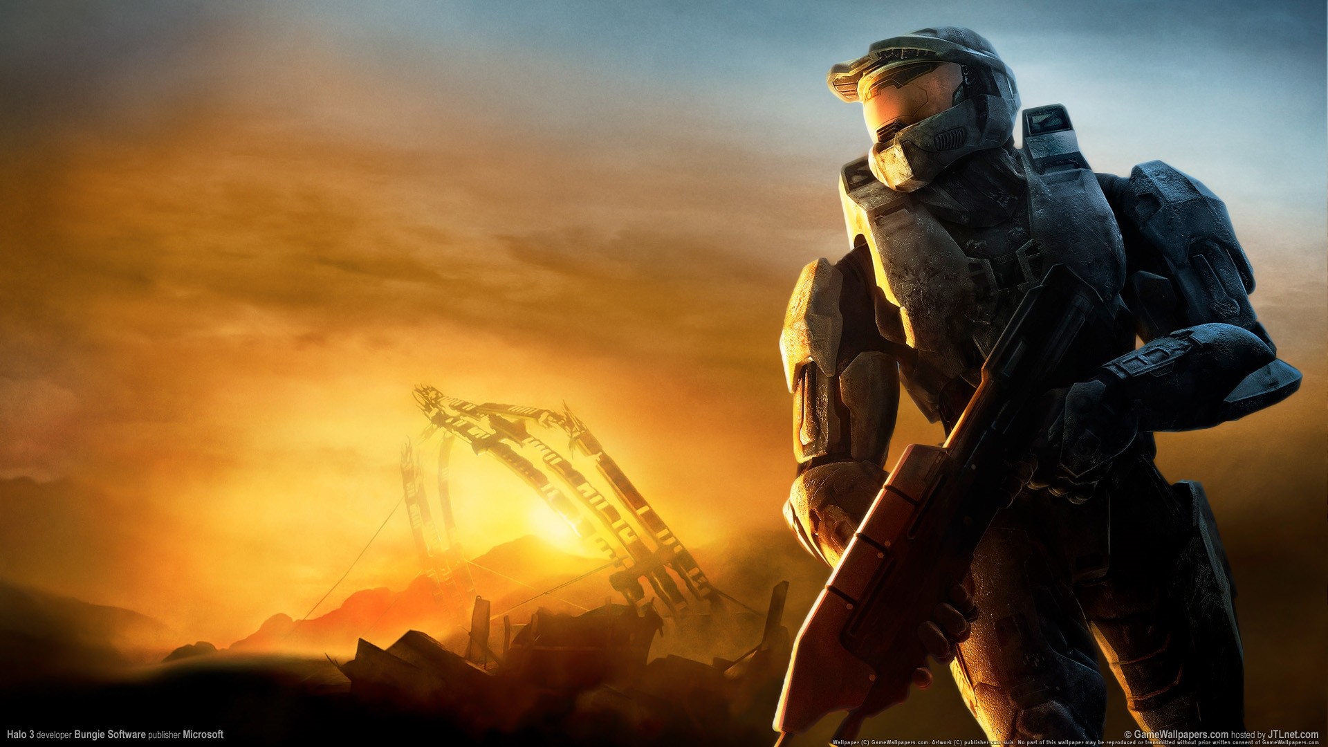 Master Chief, Halo 3, Tramonto, Arancione, Full HD, wallpaper per portatile