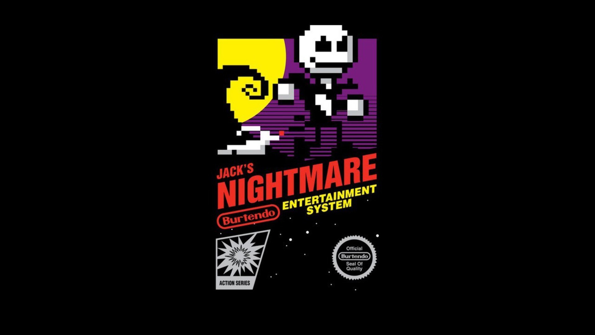 Jack Skellington, Nightmare Before Christmas, Pixel art, Parodia NES, Sfondo nero, wallpaper Full HD