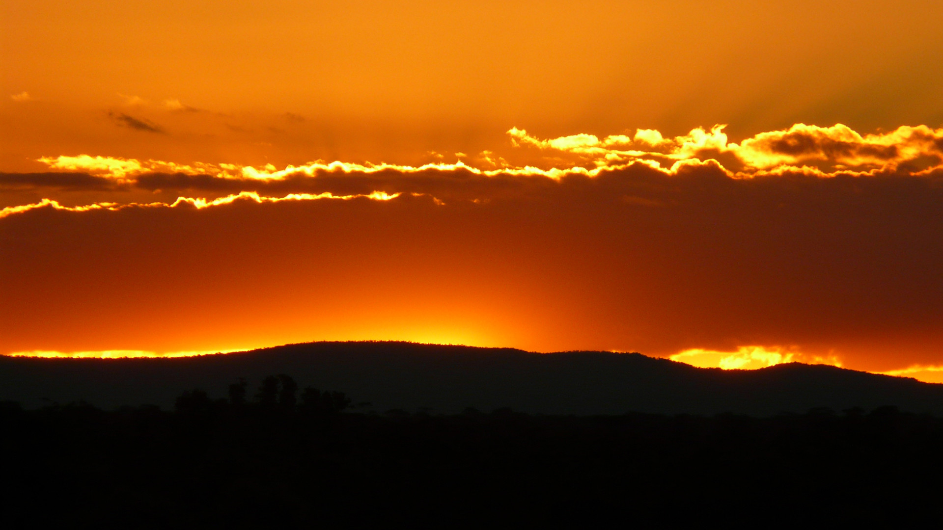 Tramonto, Nuvole, Colline, Cielo arancione, Full HD 1080p, sfondo desktop