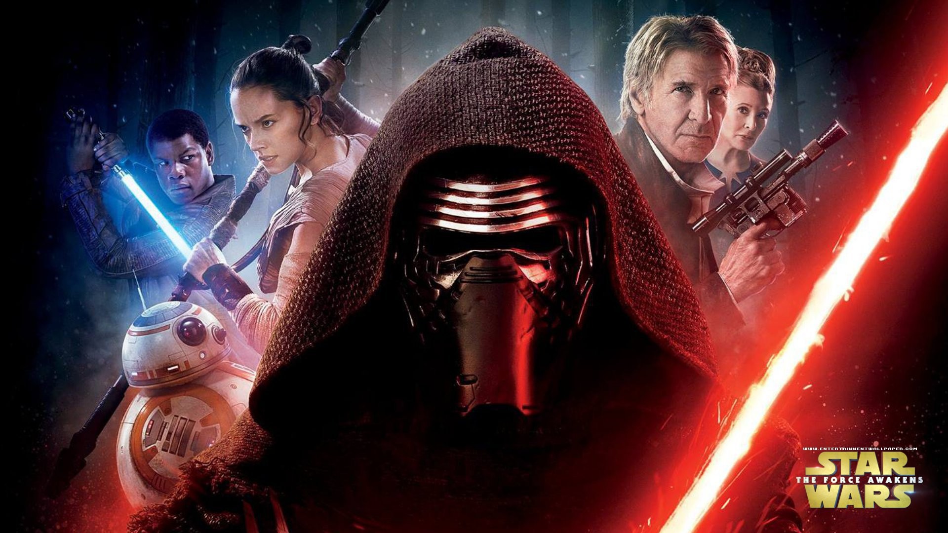 Kylo Ren, Rey, Han Solo, Finn, BB-8, Poster, Full HD, wallpaper per portatile