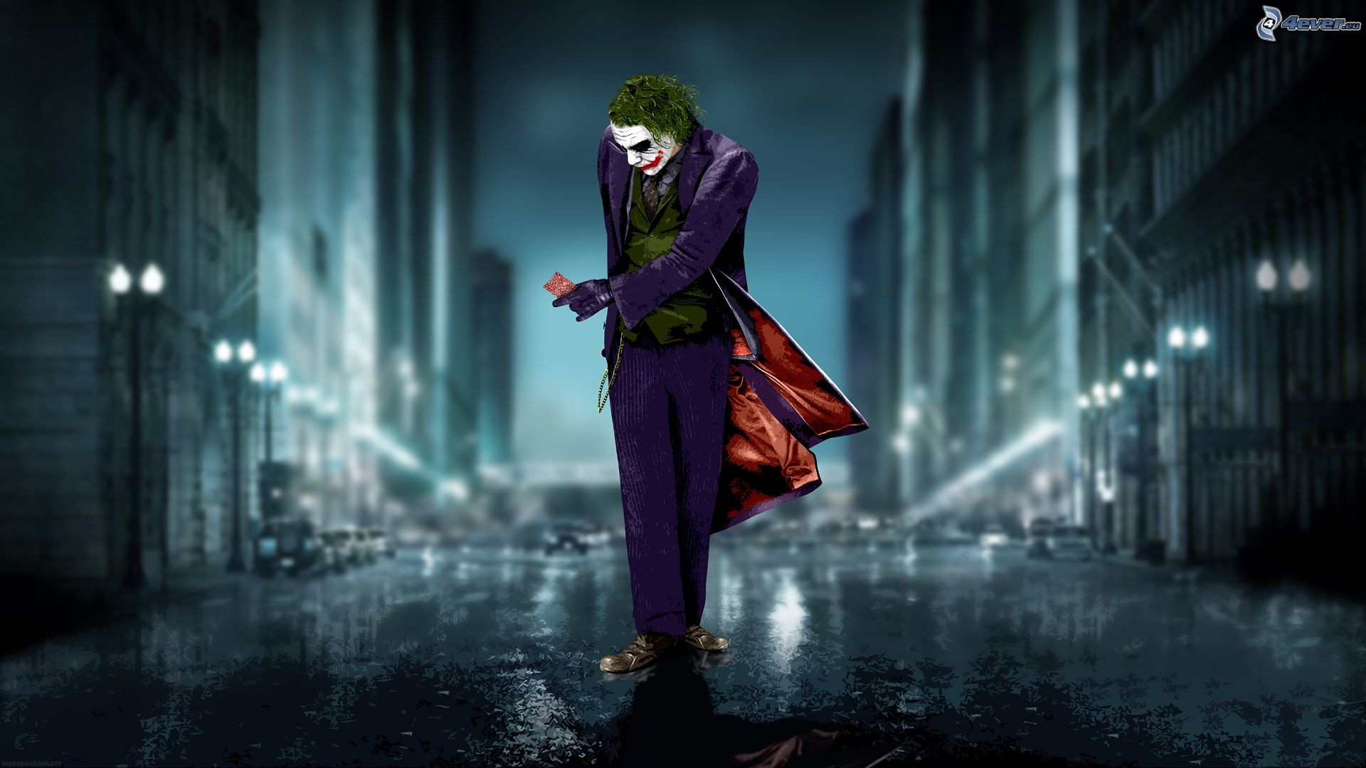 Joker, Heath Ledger, Strada, Notte, 16:9 Full HD, wallpaper widescreen