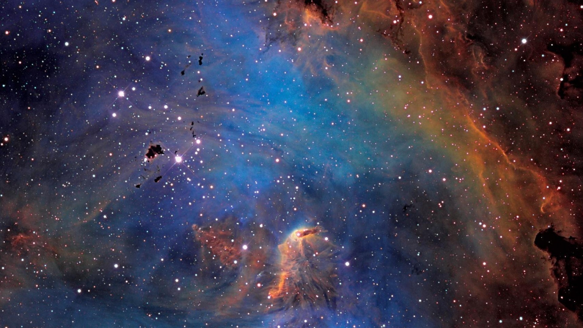 Nebulosa, Spazio, Stelle, Arancione e blu, Full HD, sfondo per portatile