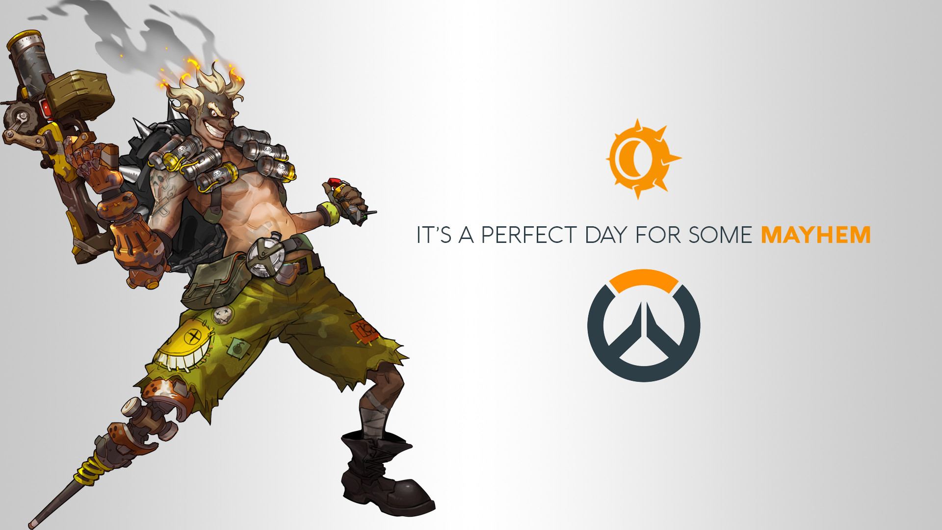 Junkrat, Overwatch, Lanciagranate, Sfondo bianco, Full HD, wallpaper per PC