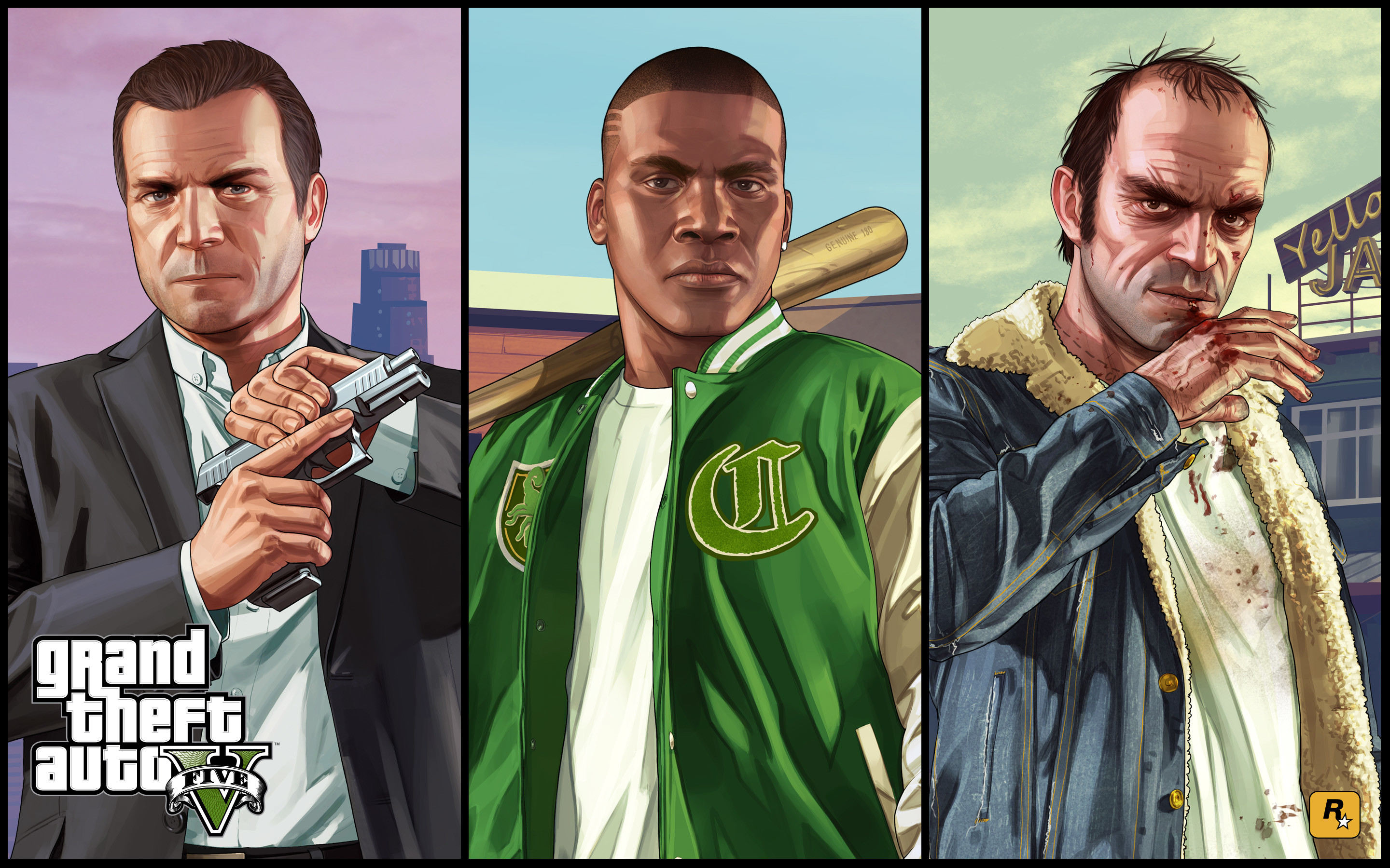 Michael De Santa, Franklin Clinton, Trevor Philips, Grand Theft Auto V, sfondo MacBook Pro