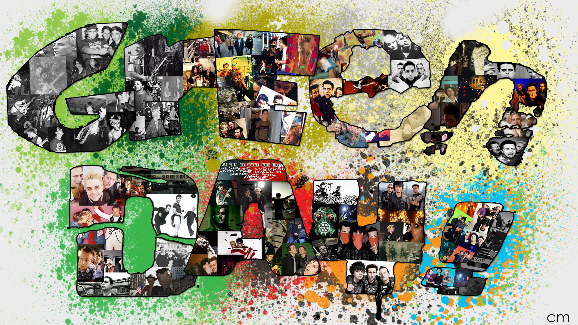Green Day, Collage fotografico, Schizzi di colore, Full HD, sfondo Windows 11