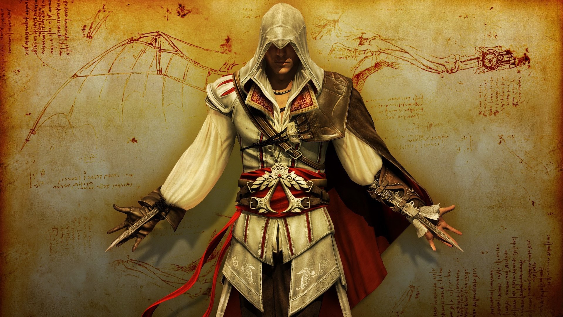 Ezio Auditore da Firenze, Assassin's Creed II, Schizzi di Leonardo, Pergamena, sfondo Full HD