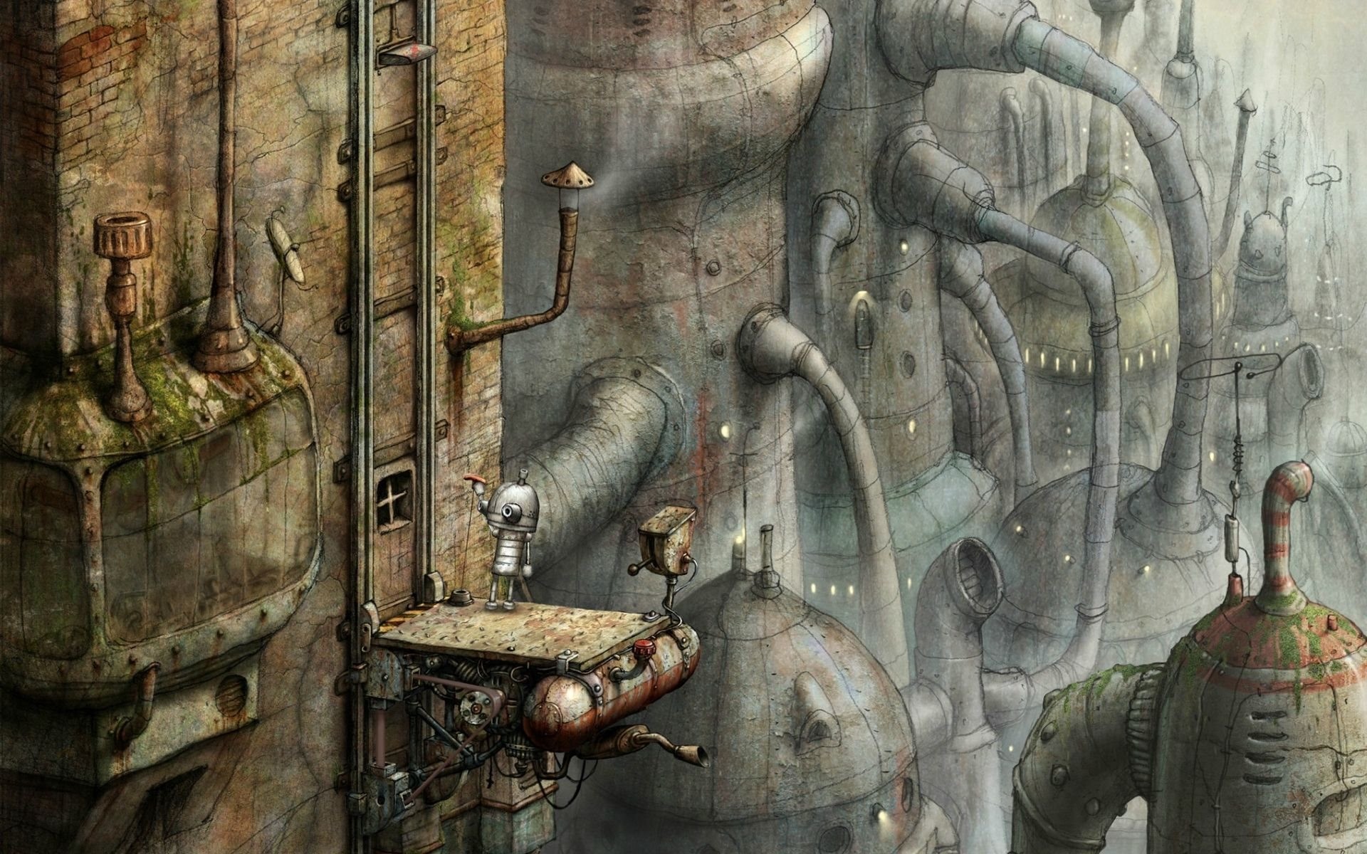 Machinarium, Robot, Città industriale, Illustrazione, 16:10 Full HD, wallpaper widescreen