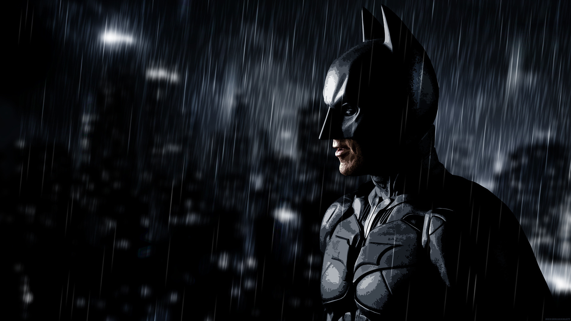 Batman, Christian Bale, Il cavaliere oscuro, Pioggia, Notte, Full HD, sfondo desktop