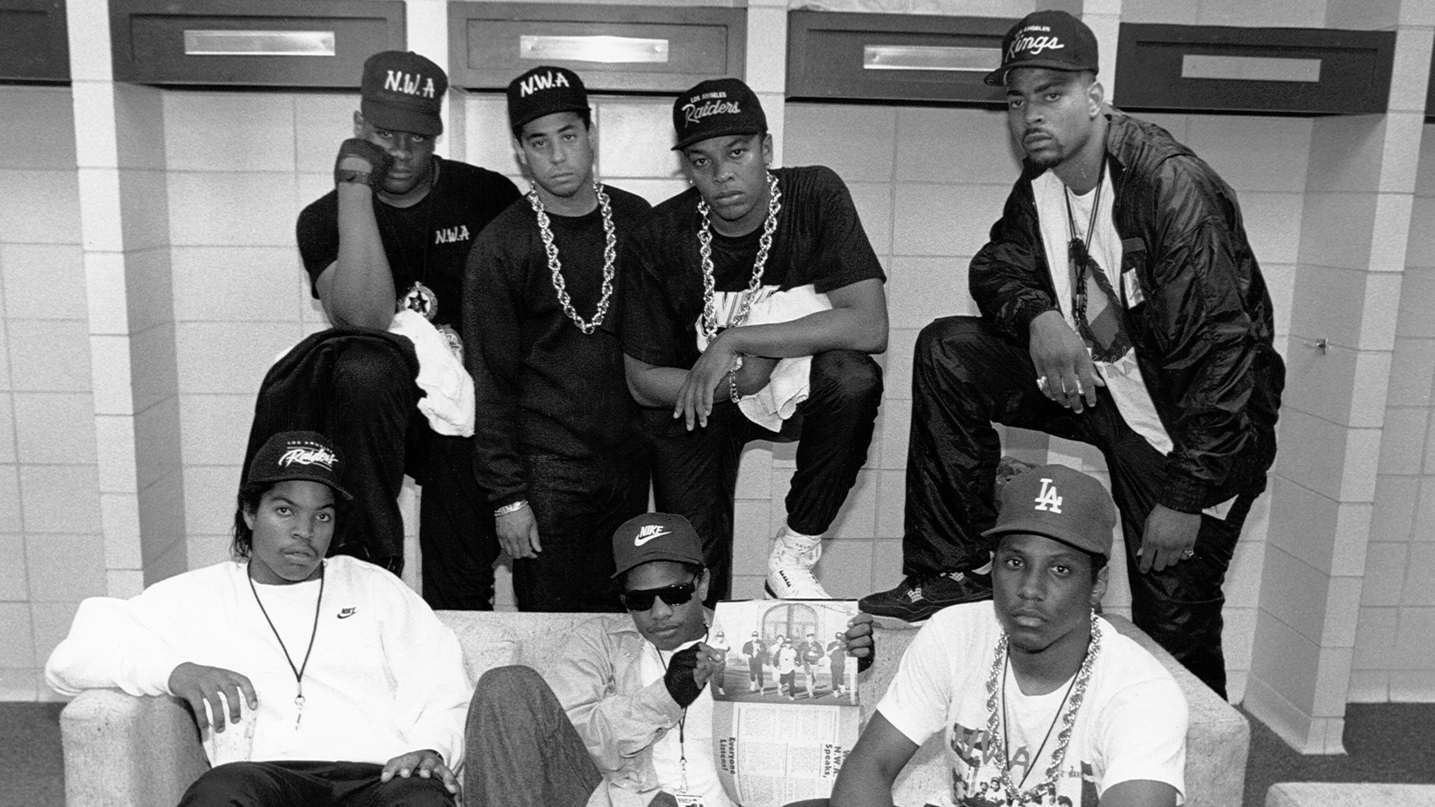 N.W.A, Eazy-E, Ice Cube, Dr. Dre, Foto di gruppo, Bianco e nero, sfondo 2K per computer
