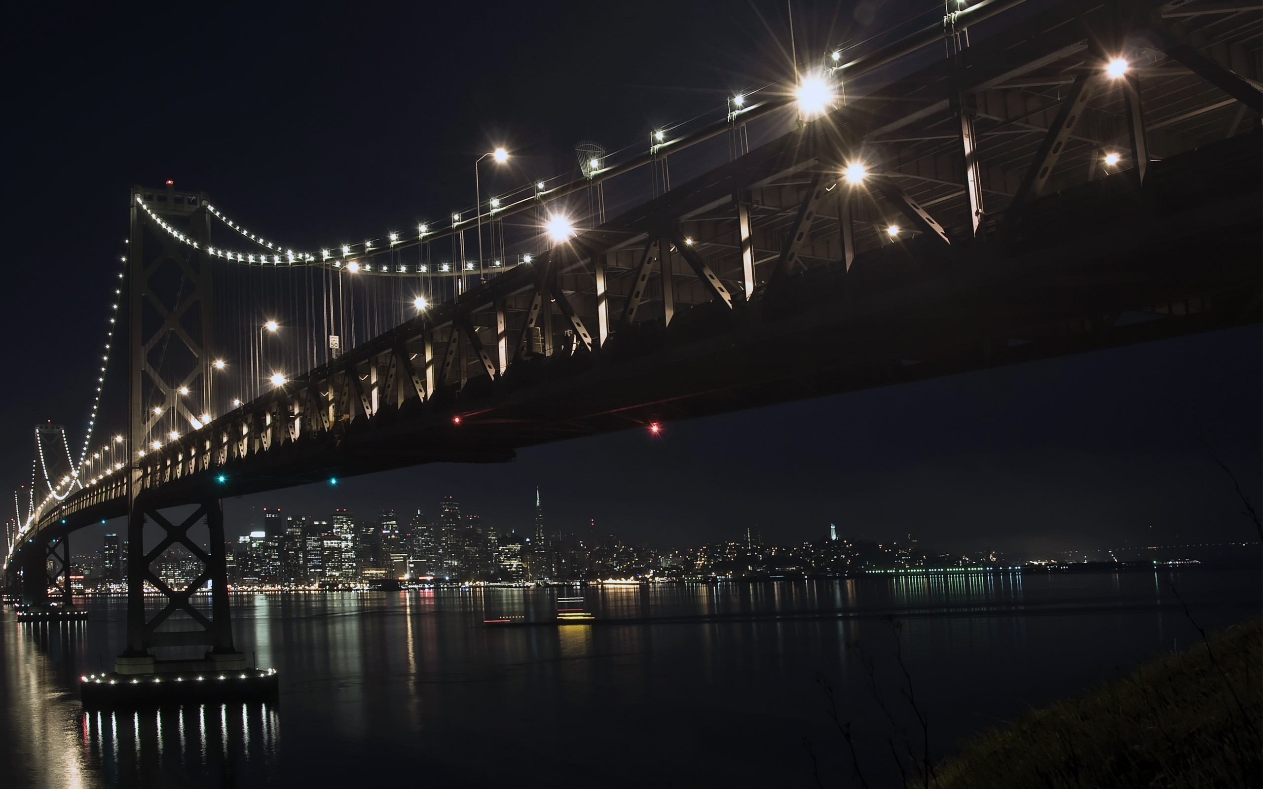 Bay Bridge, San Francisco, Notte, Luci, 2K, sfondo per PC