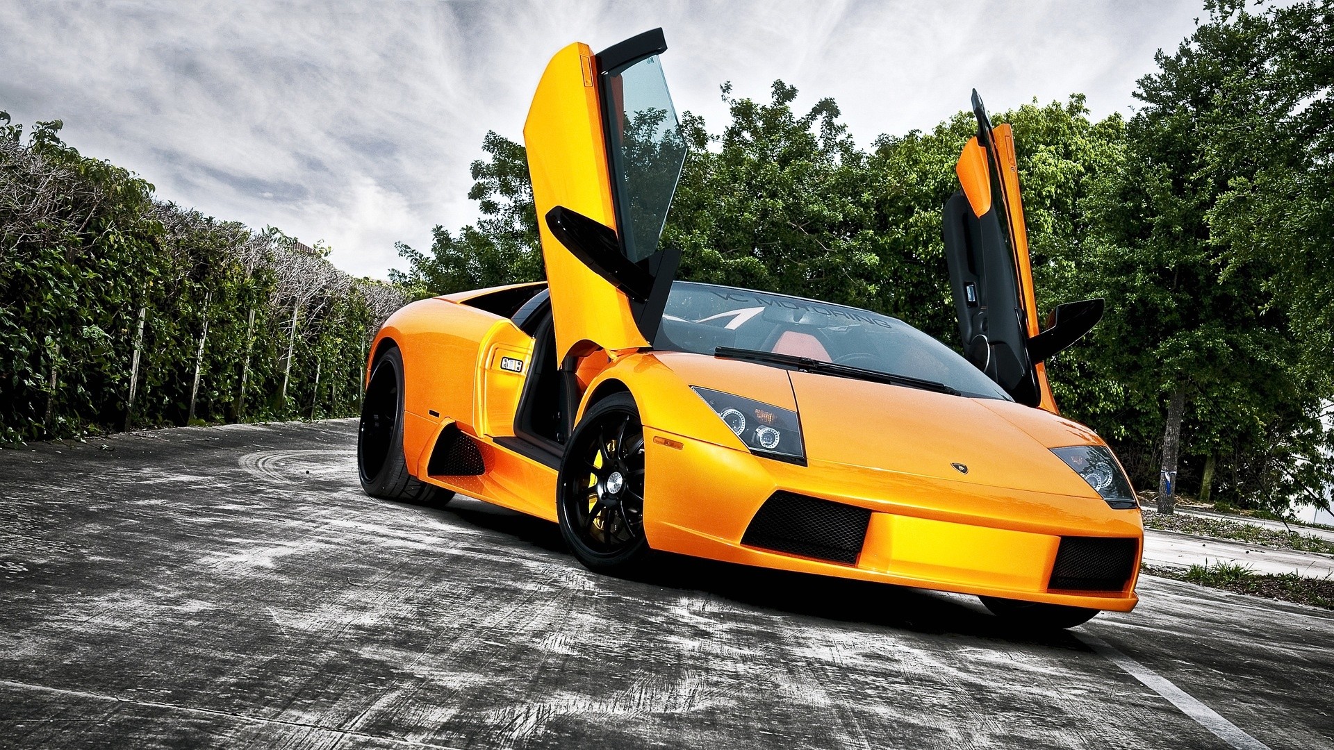 Lamborghini Murciélago, Porte a forbice, Arancione, Full HD, sfondo per PC