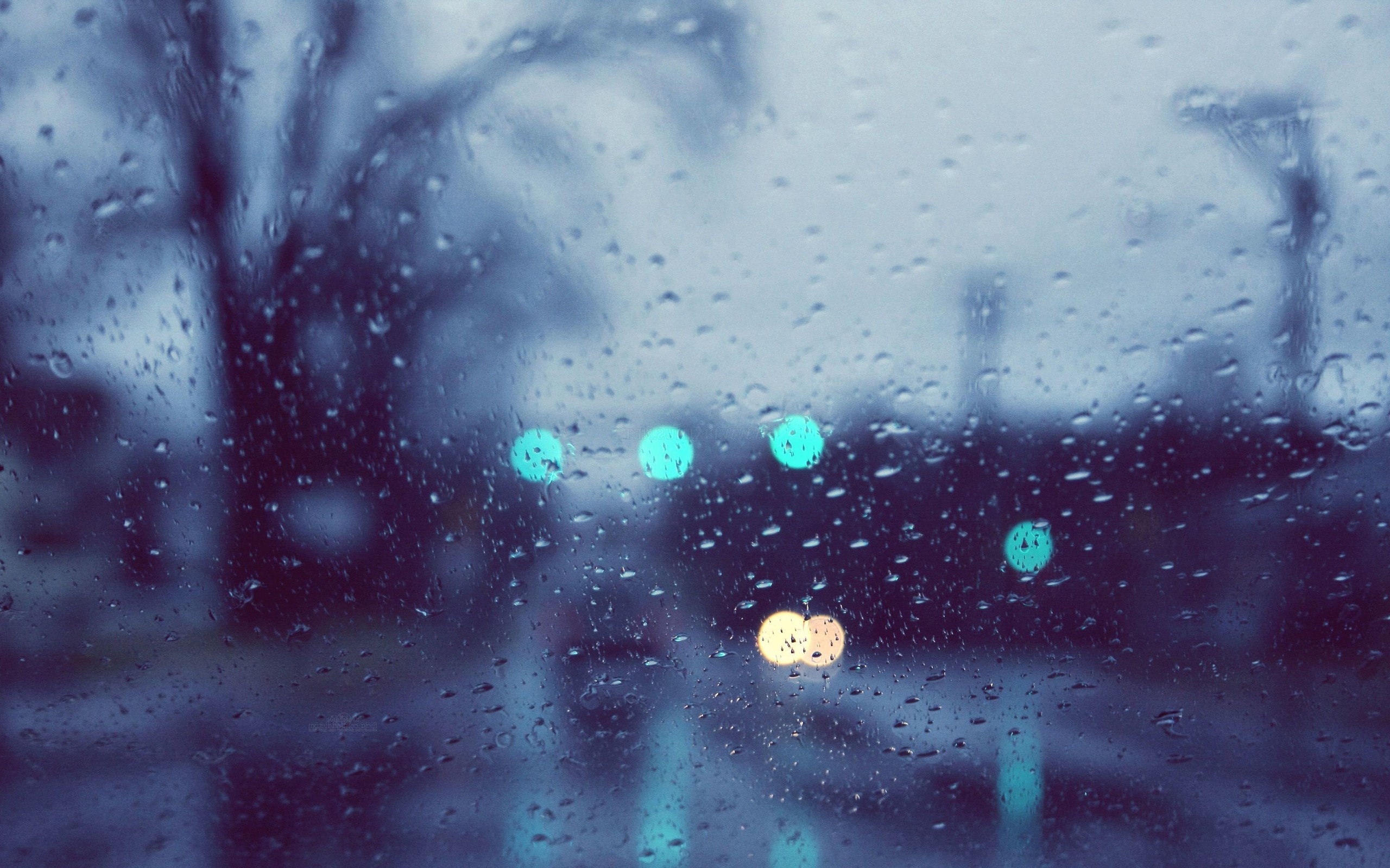 Pioggia, Gocce sul vetro, Bokeh, Blu, 2560x1600, sfondo per PC