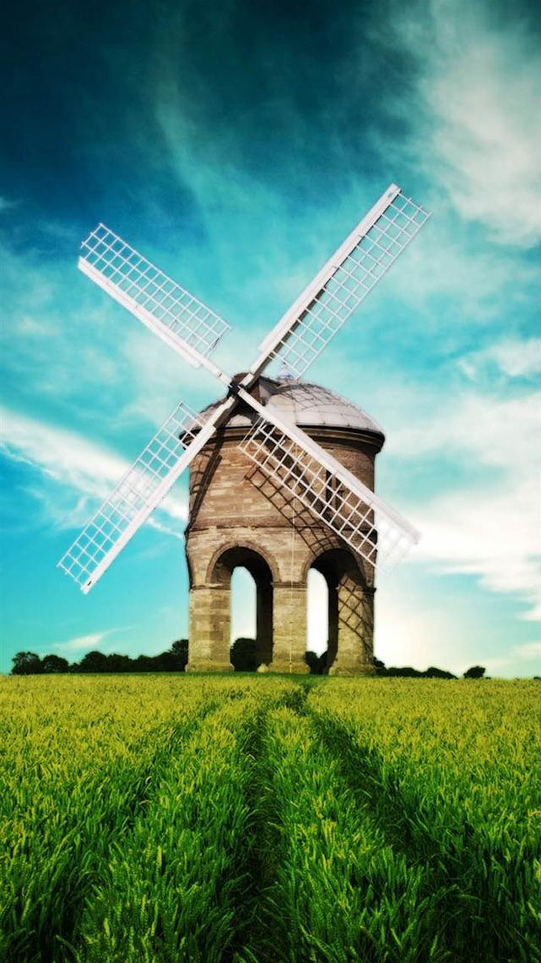 Mulino a vento, Campo, Cielo, wallpaper per iPhone e Android