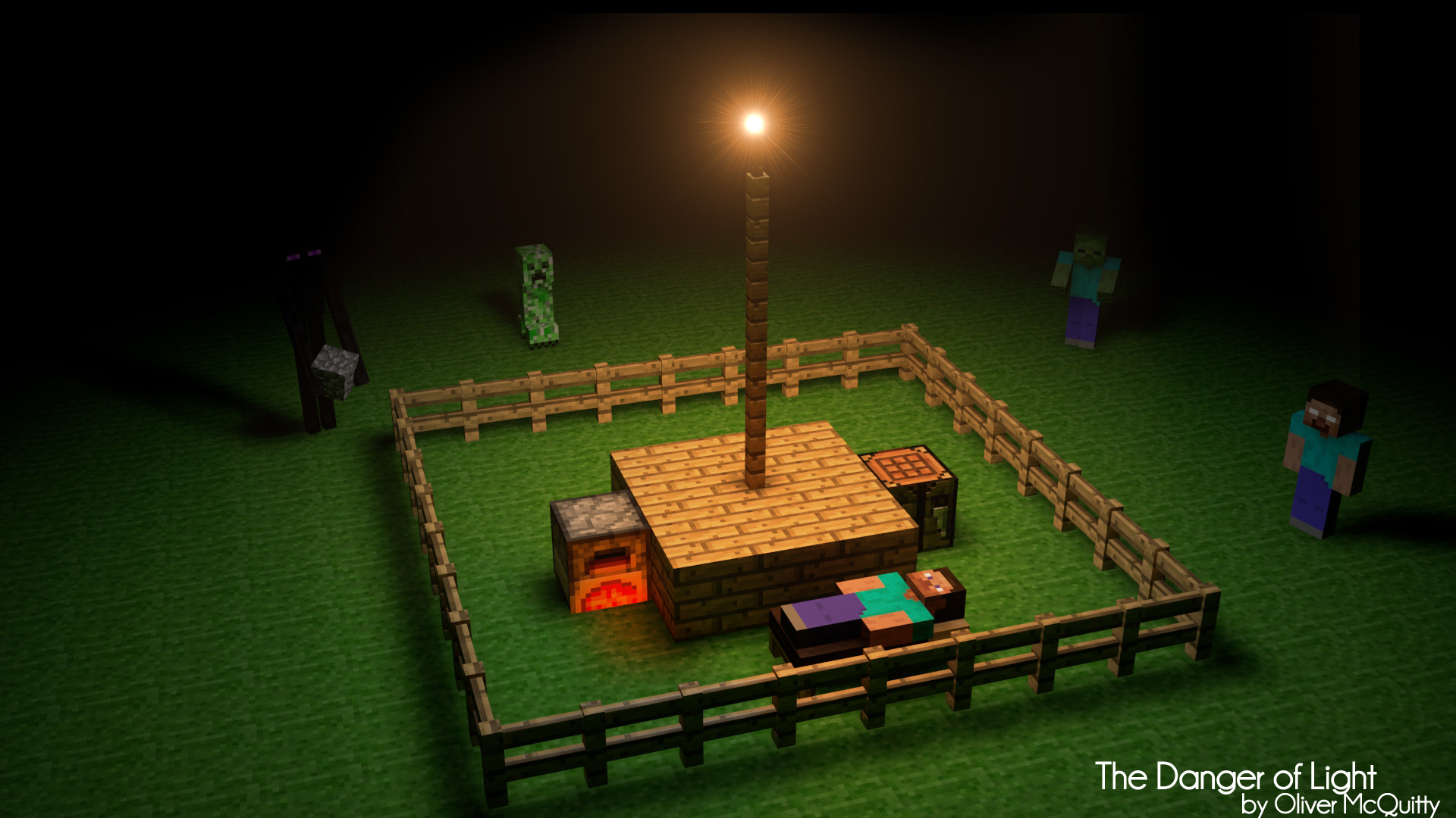 The Danger of Light, Minecraft, Recinto, Notte, Torcia, Full HD, sfondo Windows 11