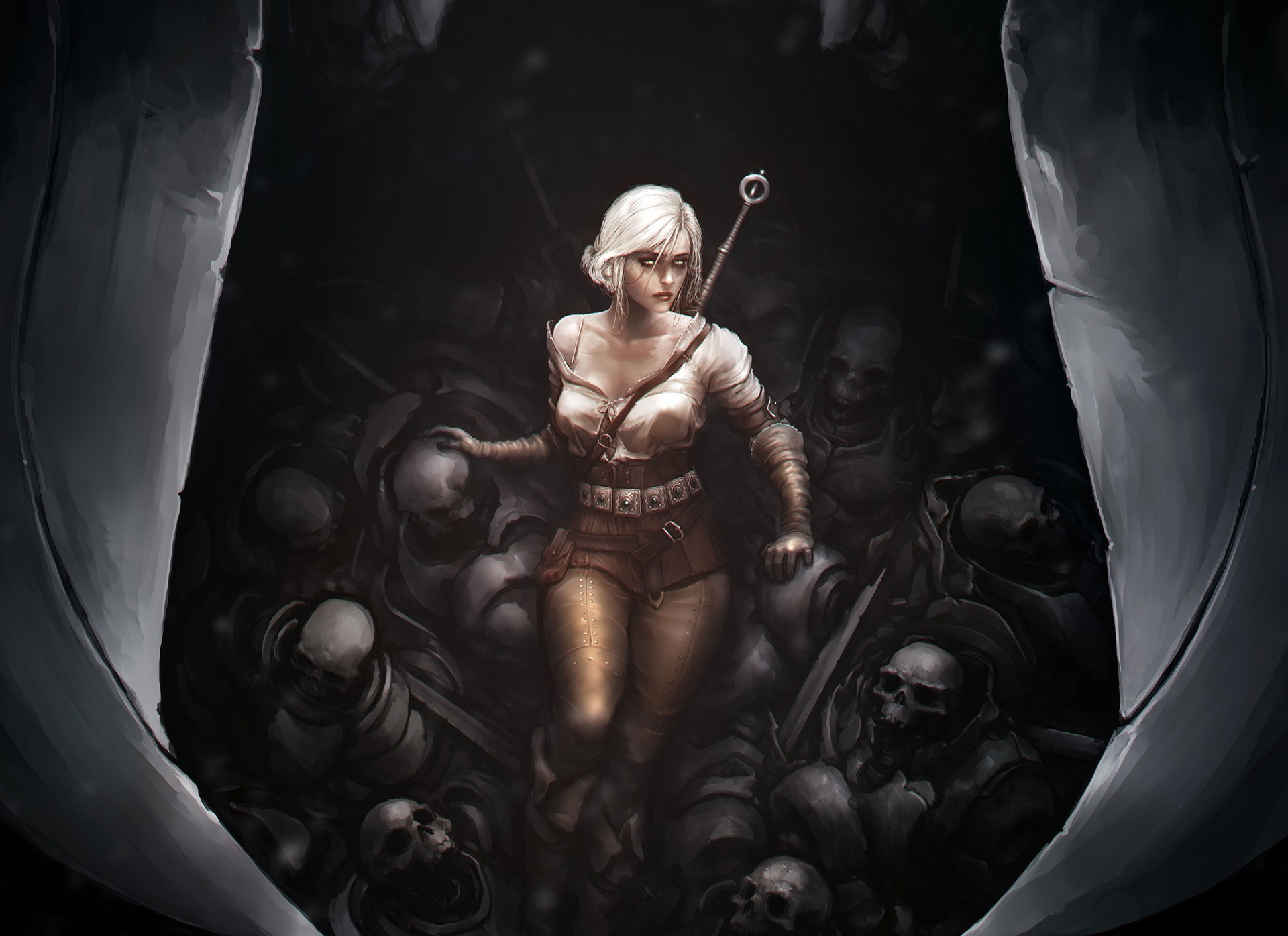 Ciri, The Witcher 3: Wild Hunt, Teschi, Fan art, Full HD, sfondo per PC e portatile
