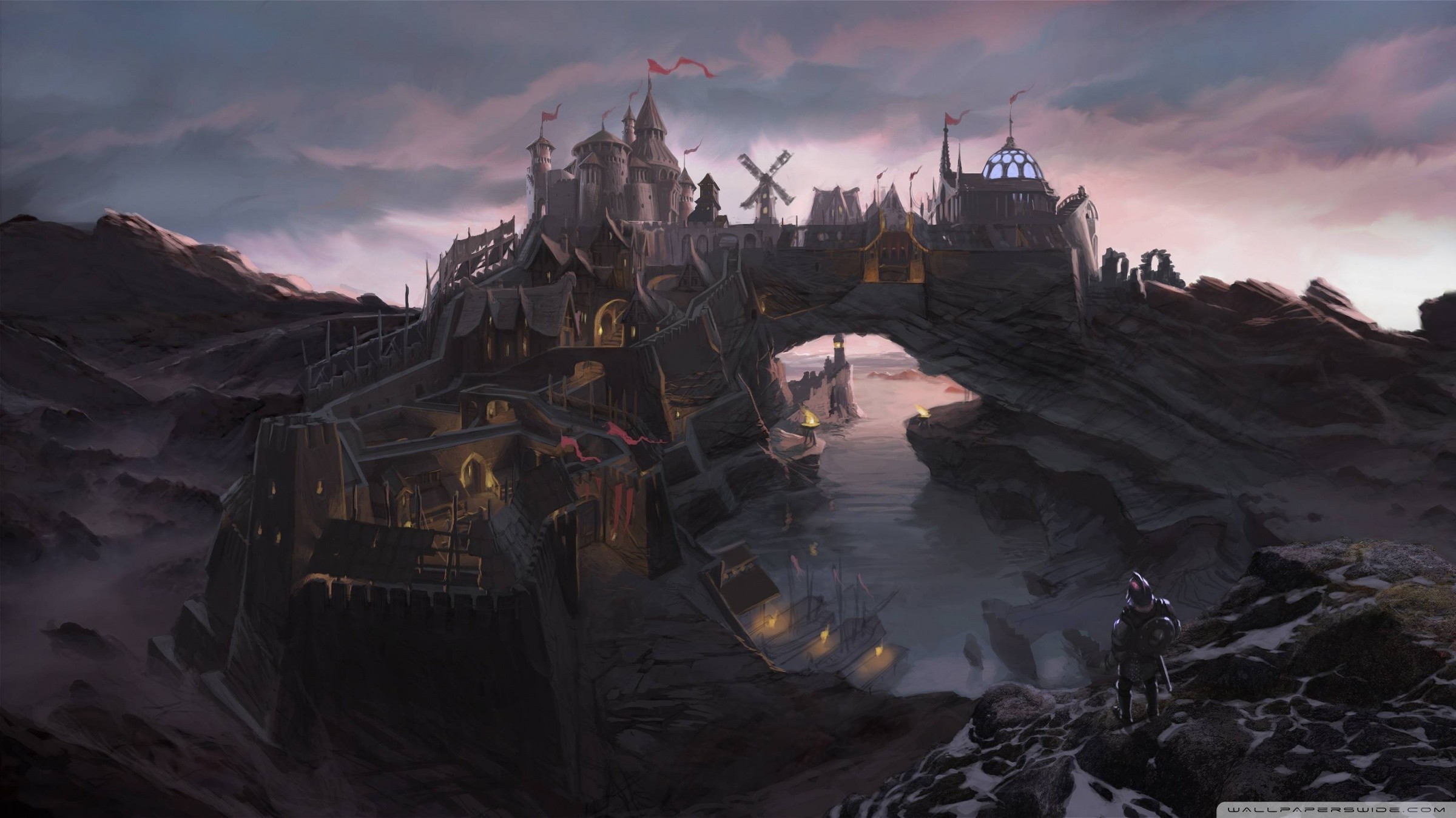 The Elder Scrolls V: Skyrim, Solitude, Città, Crepuscolo, Full HD, sfondo per PC
