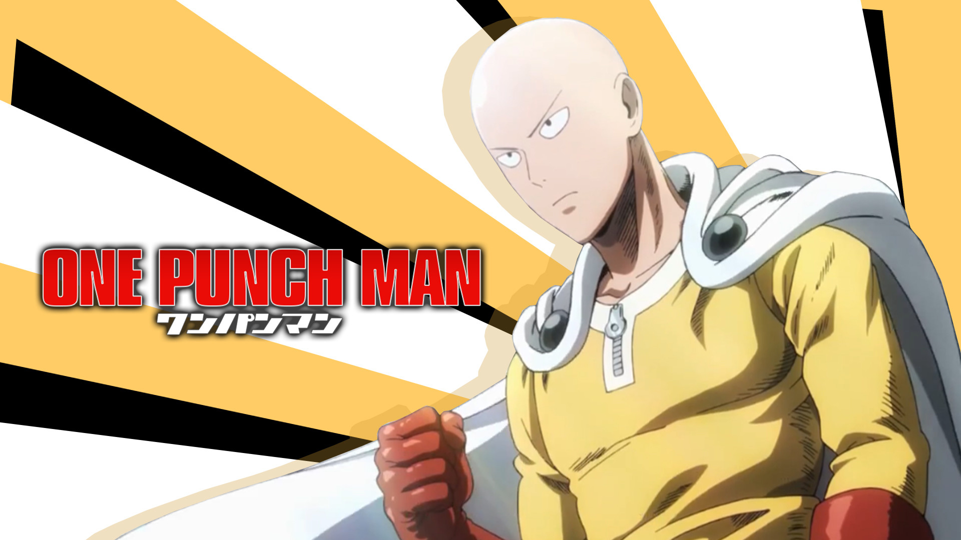 Saitama, One Punch Man, Logo, Raggi gialli, Full HD, sfondo Windows 11