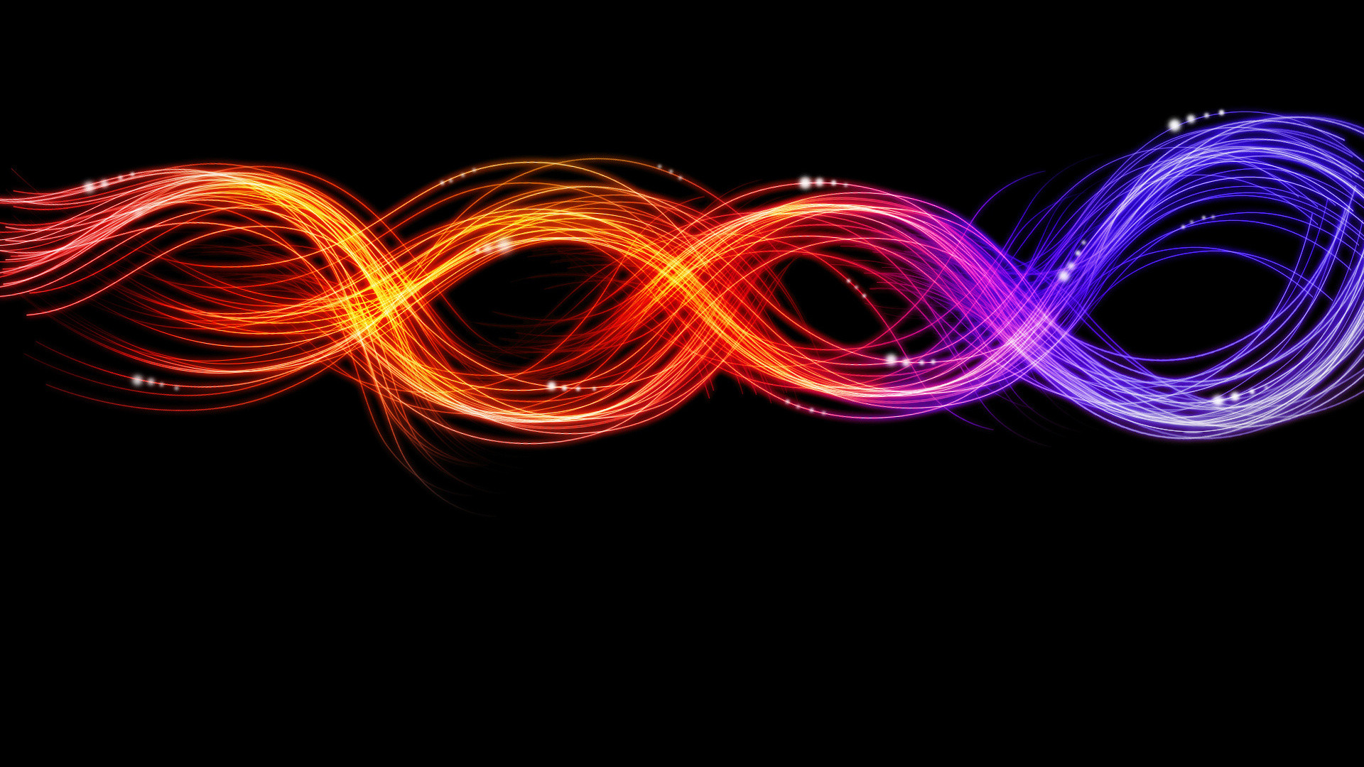Onde luminose, Arancione, Viola, Sfondo nero, Full HD, wallpaper desktop