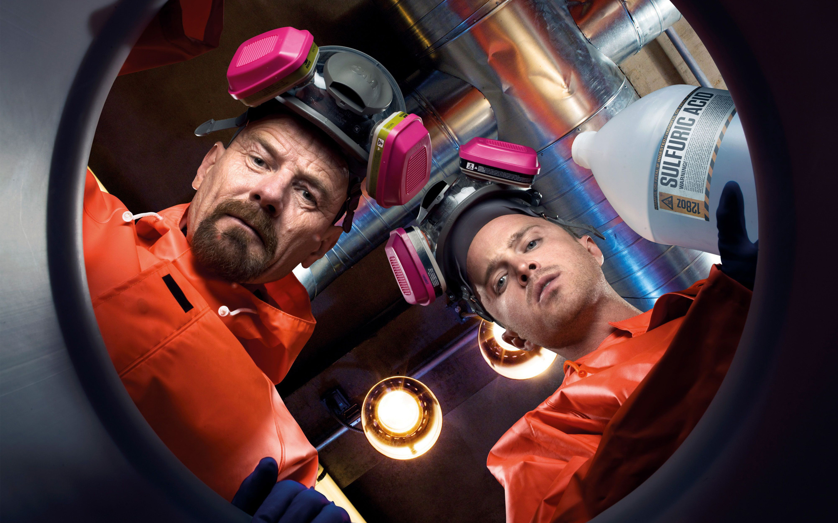 Walter White, Jesse Pinkman, Breaking Bad, Tuta arancione, Maschera antigas, sfondo desktop