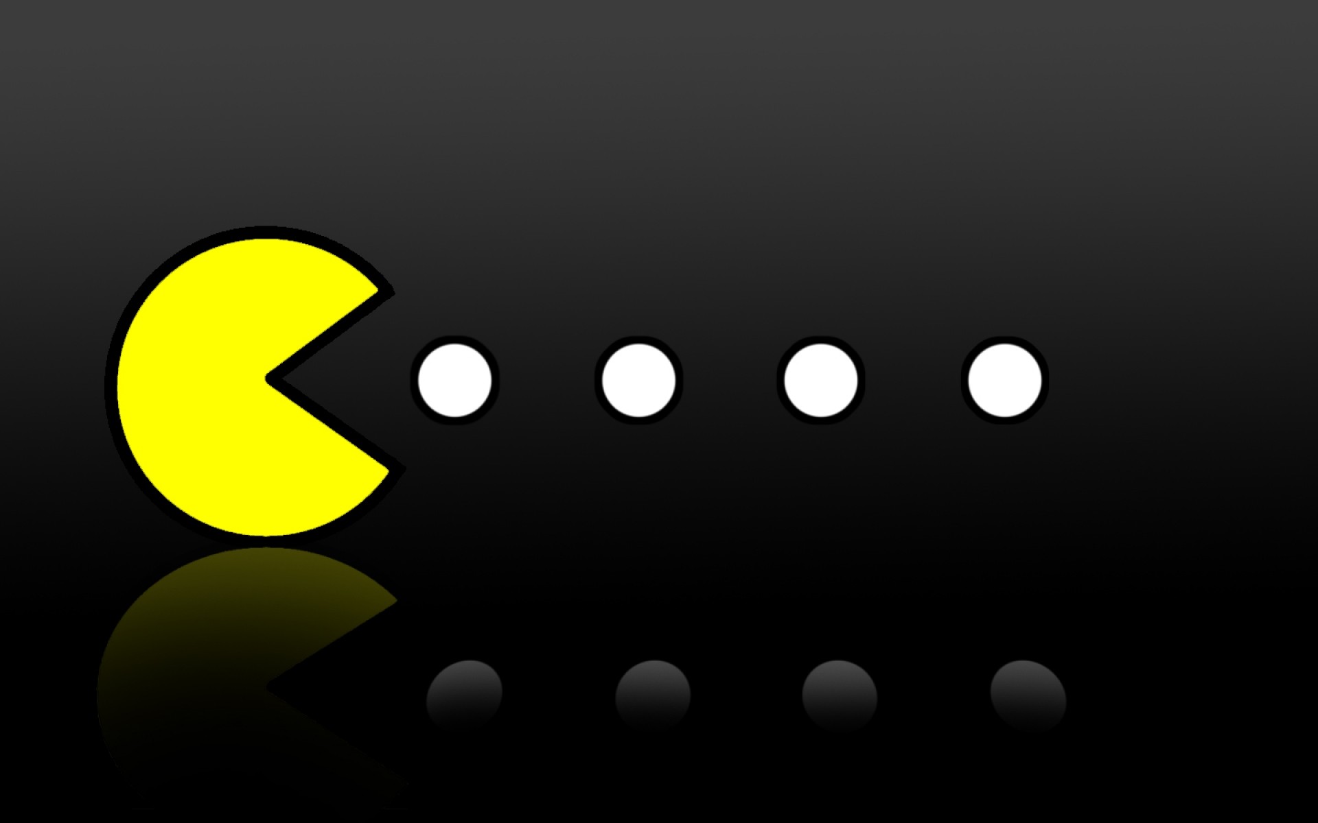 Pac-Man, Puntini, Riflesso, Sfondo nero, Minimalismo, 16:10 Full HD, wallpaper widescreen