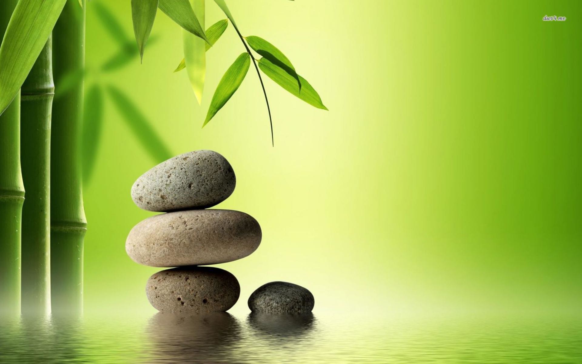 Pietre zen, Bambù, Equilibrio, Verde, Acqua, 16:10 Full HD, sfondo widescreen