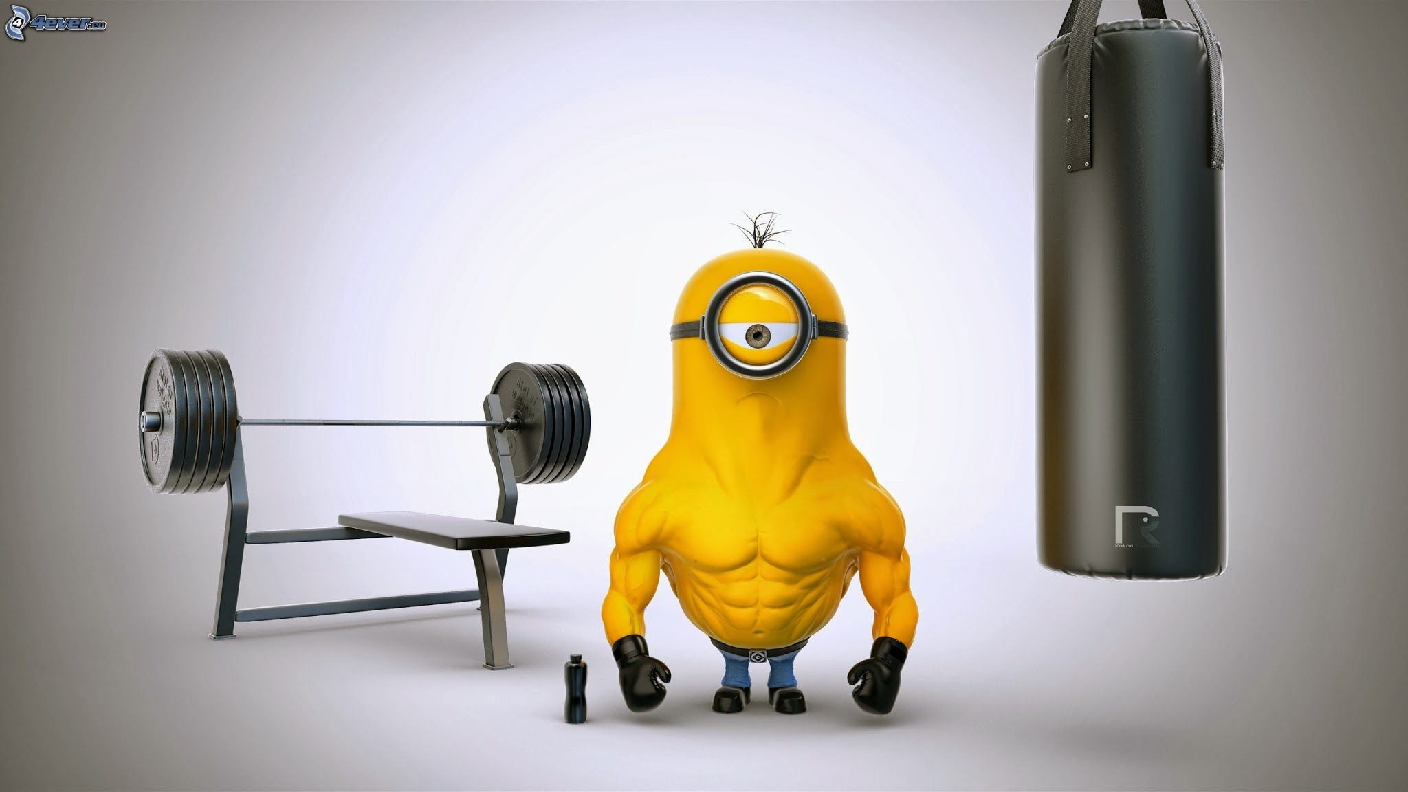 Minion, Muscoli, Palestra, Sacco da boxe, Bilanciere, Full HD, sfondo Windows 11