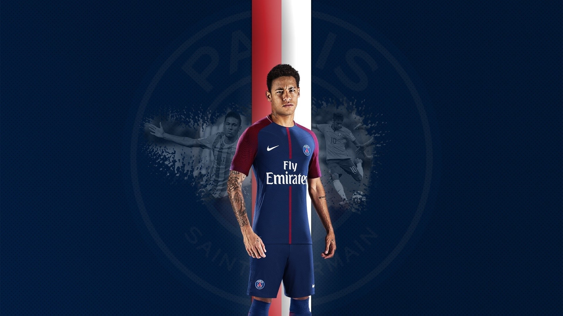 Neymar, Paris Saint-Germain, Stemma PSG, Blu scuro, 16:9 Full HD, sfondo widescreen
