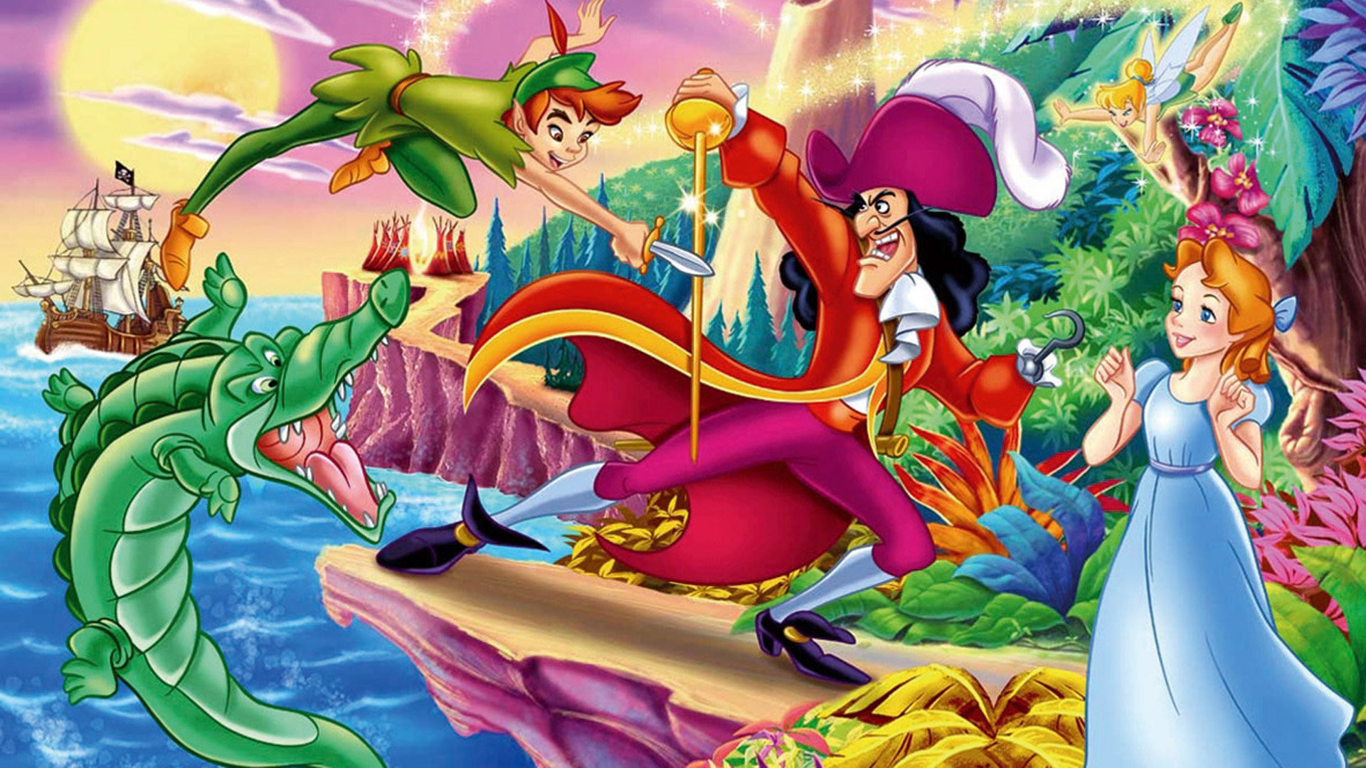 Peter Pan, Capitan Uncino, Wendy, Tic-Tac il coccodrillo, Disney, sfondo Full HD per PC