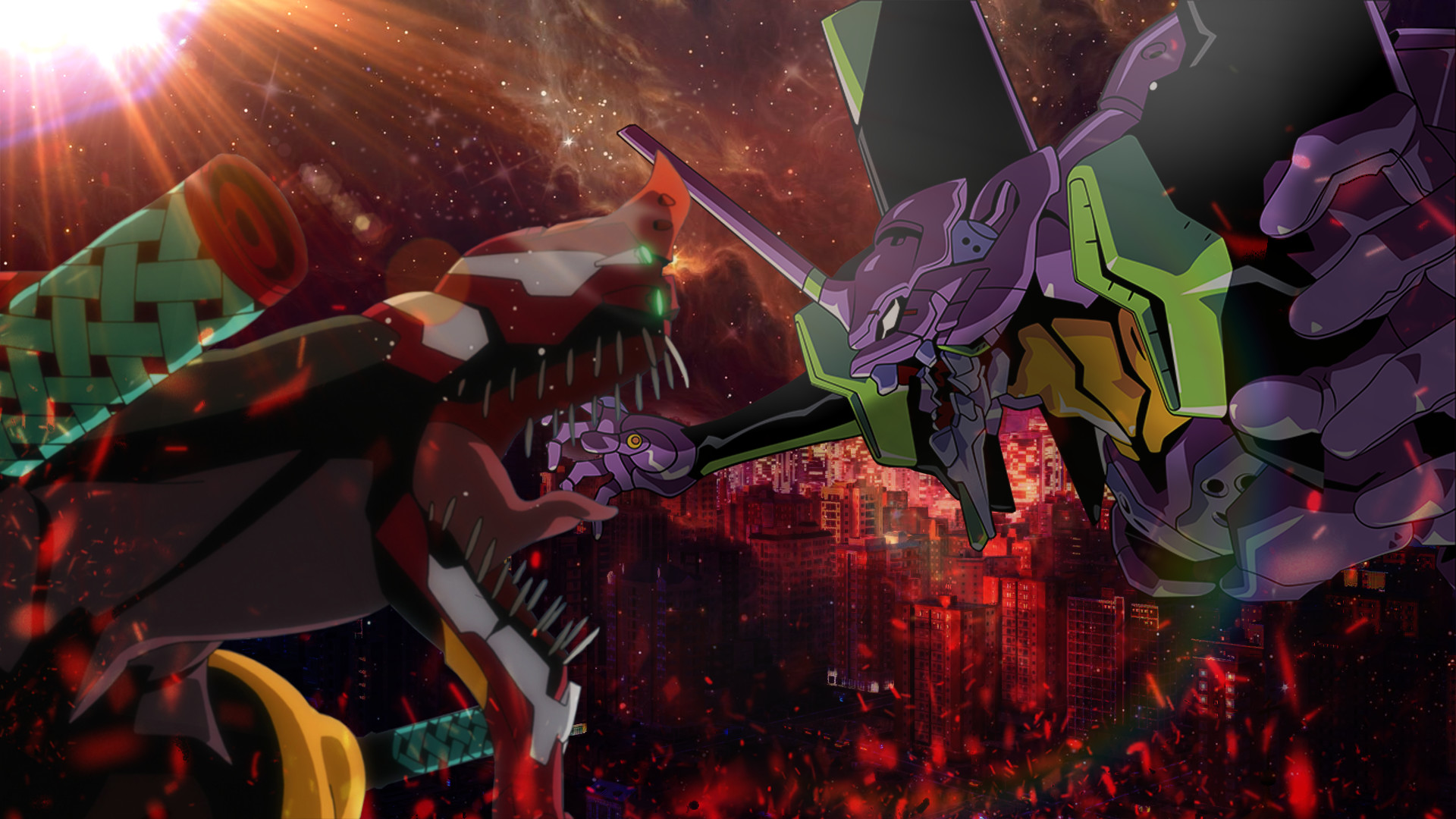 Evangelion Unità-01, Evangelion Unità-02, Neon Genesis Evangelion, Battaglia, Mecha, sfondo desktop