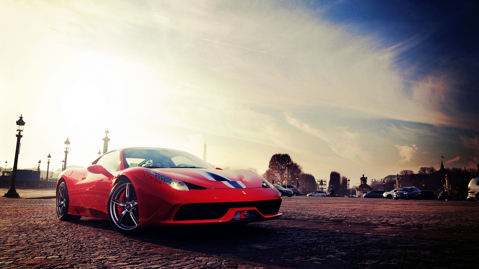 Ferrari 458 Speciale, Ferrari, Tramonto, Rosso, Full HD, wallpaper per PC