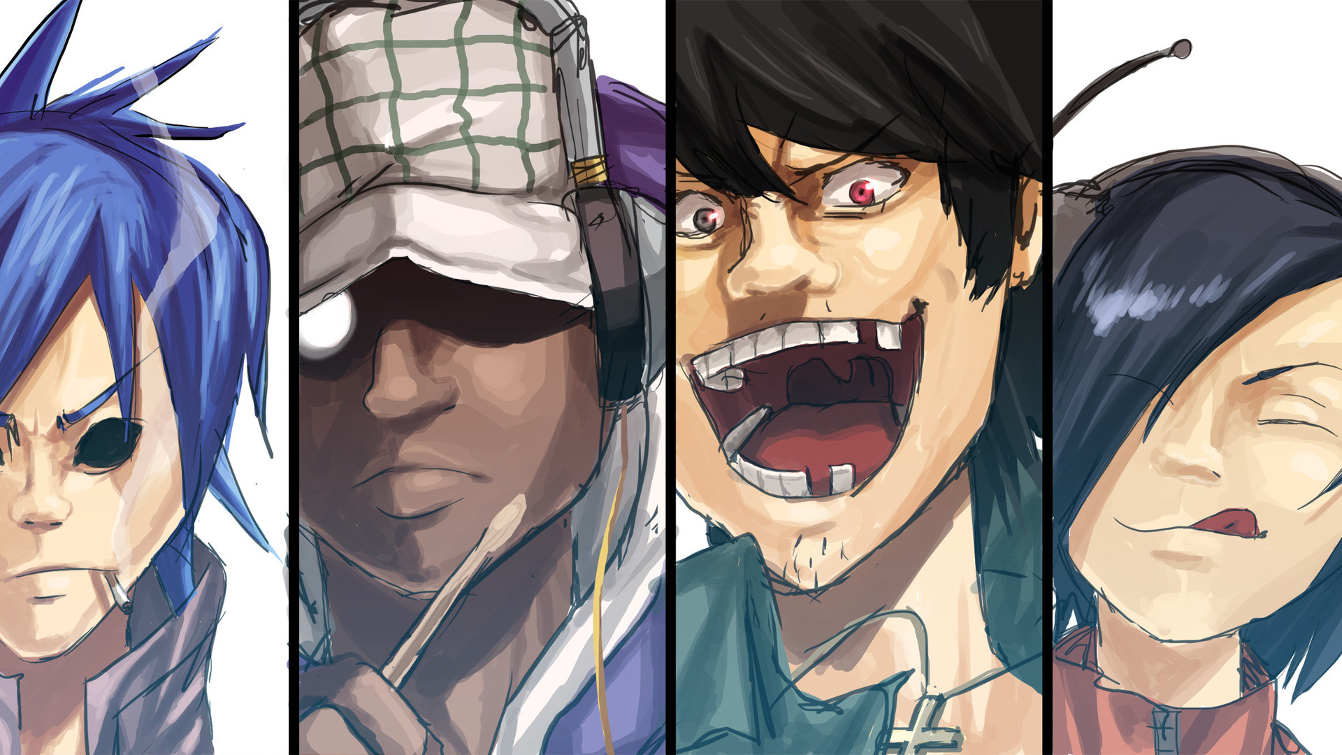 Gorillaz, 2-D, Russel Hobbs, Murdoc Niccals, Noodle, Primo piano, sfondo Full HD per computer